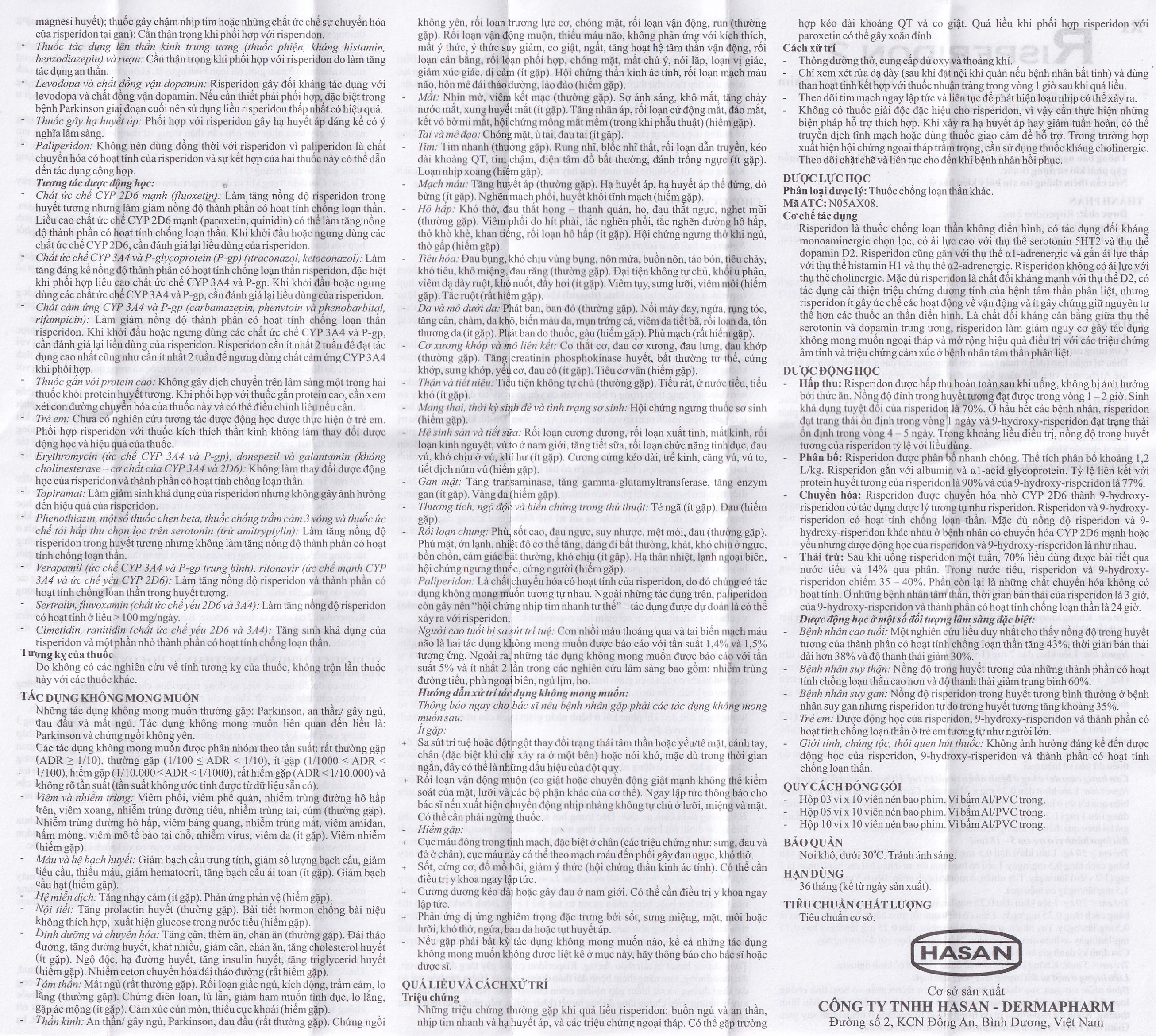 Thuốc Risperidon 2 Hasan điều trị bệnh tâm thần phân liệt (5 vỉ x 10 viên) 