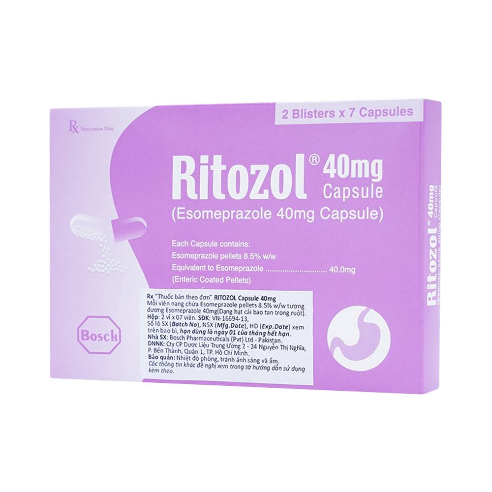 Thuốc Ritozol 40mg Bosch điều trị trào ngược dạ dày thực quản (2 vỉ x 7 viên)
