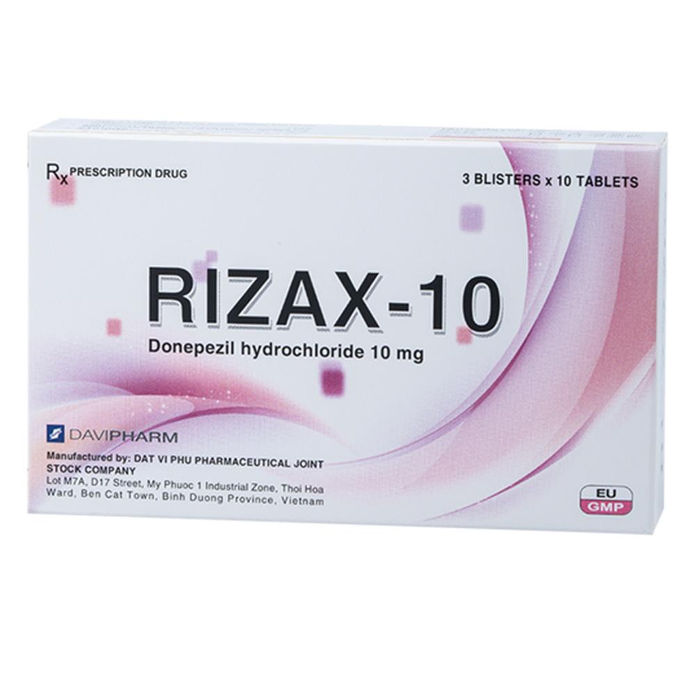 Thuốc Rizax-10 Davipharm điều trị triệu chứng mất trí nhớ do bệnh Alzheimer (3 vỉ x 10 viên)