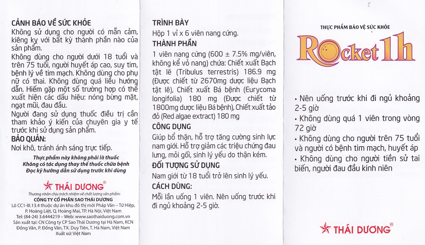 Viên hỗ trợ tăng cường sinh lực nam giới Rocket 1h Sao Thái Dương (6 viên)