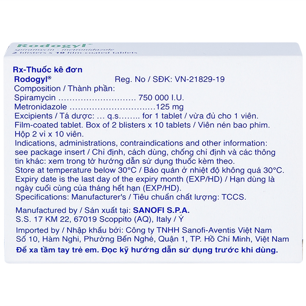 Thuốc Rodogyl Sanofi điều trị nhiễm khuẩn xoang hàm (2 vỉ x 10 viên)
