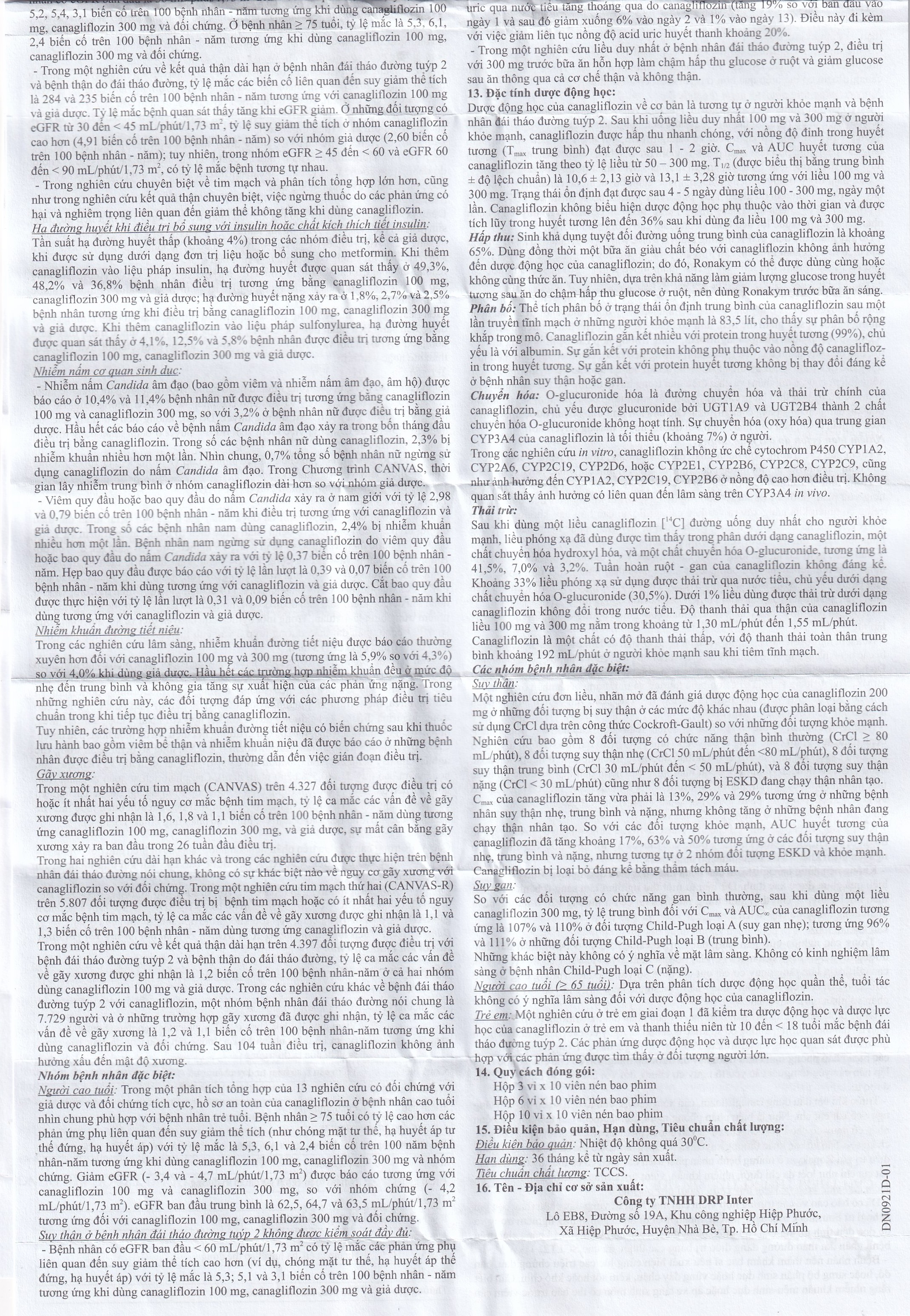 Thuốc Ronakym 100mg DRP Inter điều trị đái tháo đường tuýp 2 ở người lớn (3 vỉ x 10 viên)