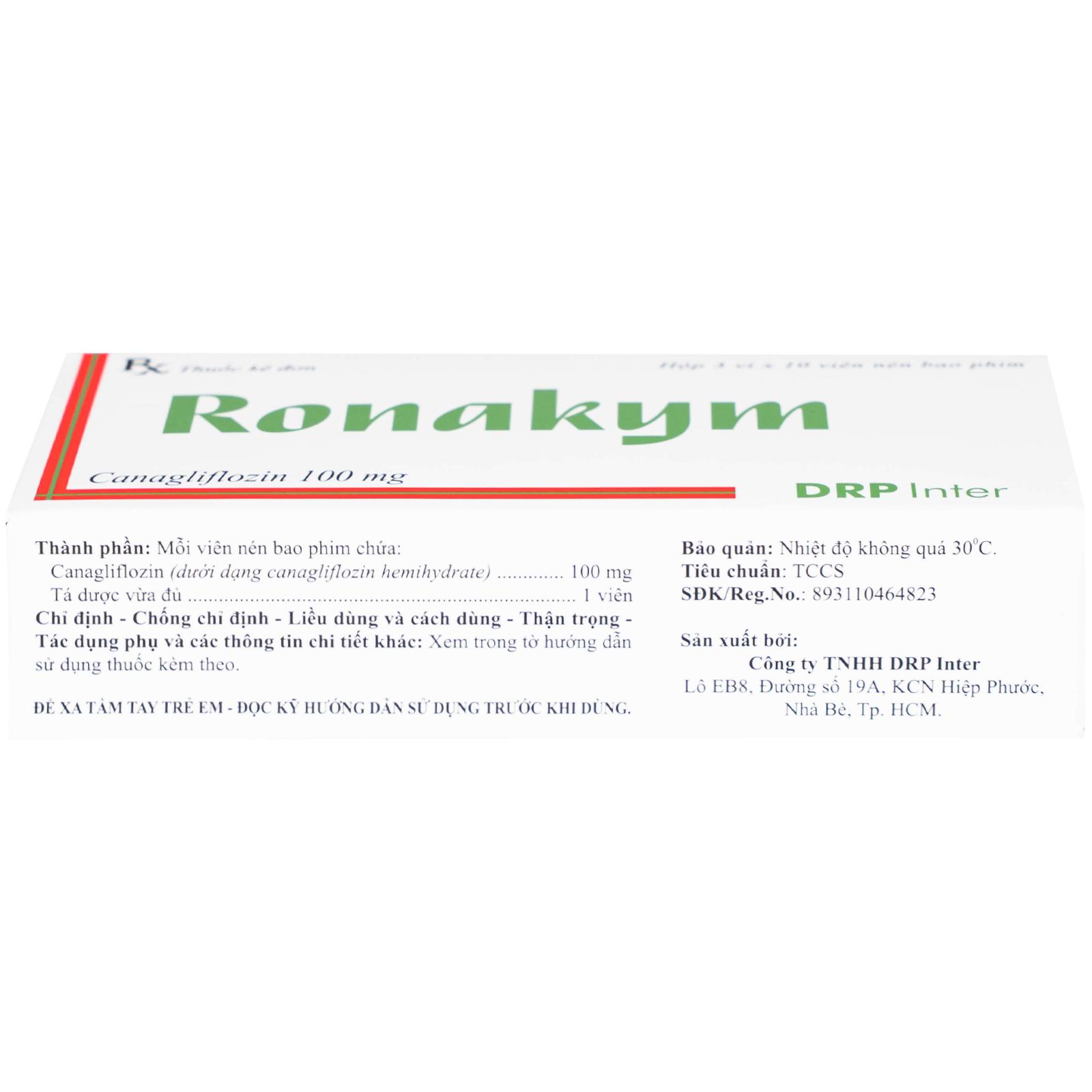 Thuốc Ronakym 100mg DRP Inter điều trị đái tháo đường tuýp 2 ở người lớn (3 vỉ x 10 viên)