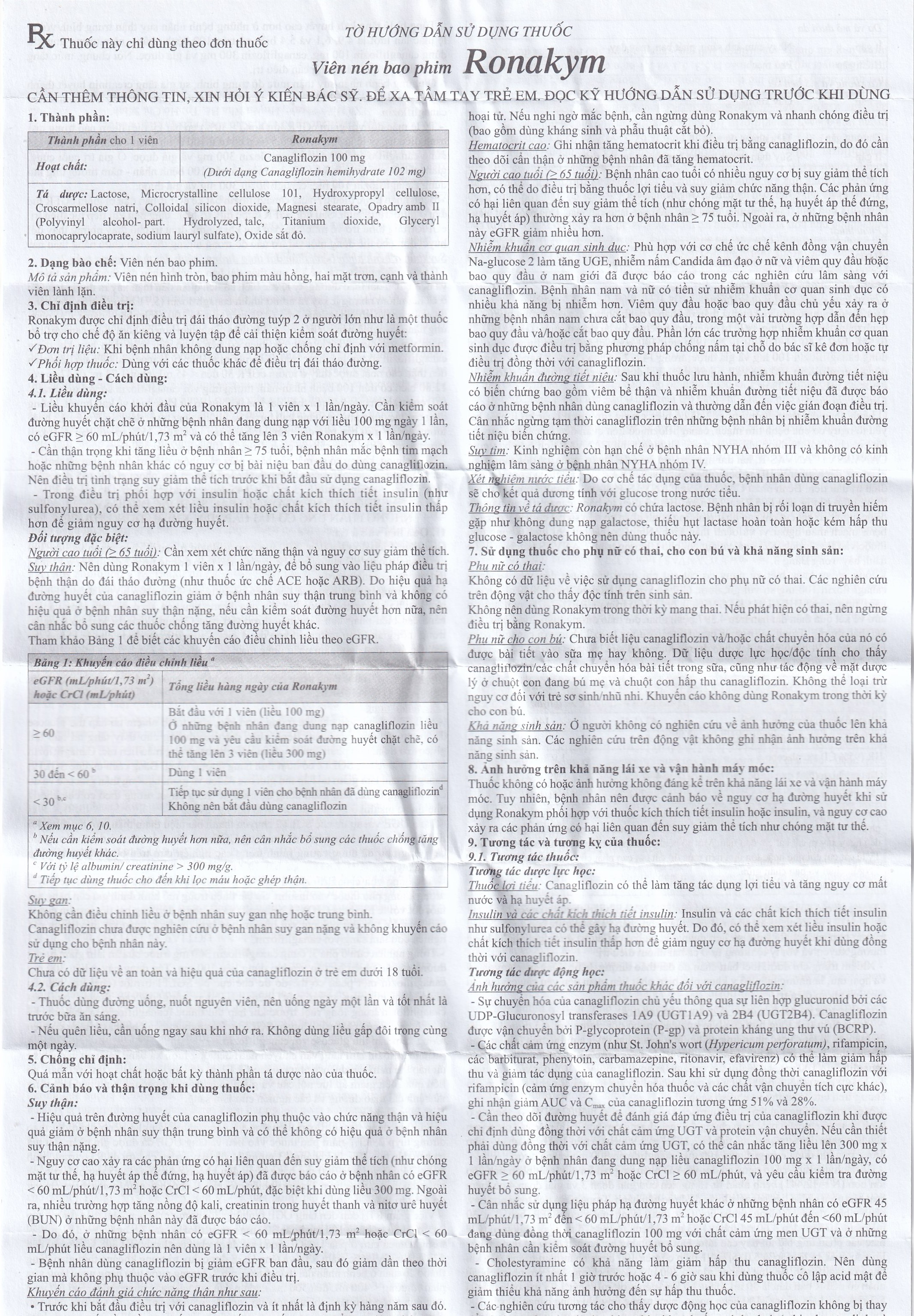 Thuốc Ronakym 100mg DRP Inter điều trị đái tháo đường tuýp 2 ở người lớn (3 vỉ x 10 viên)