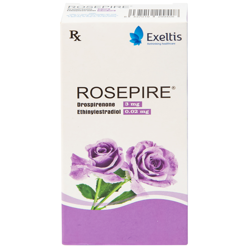 Thuốc Rosepire 3mg/0,02mg Exeltis tím dùng để tránh thai (1 vỉ x 28 viên)