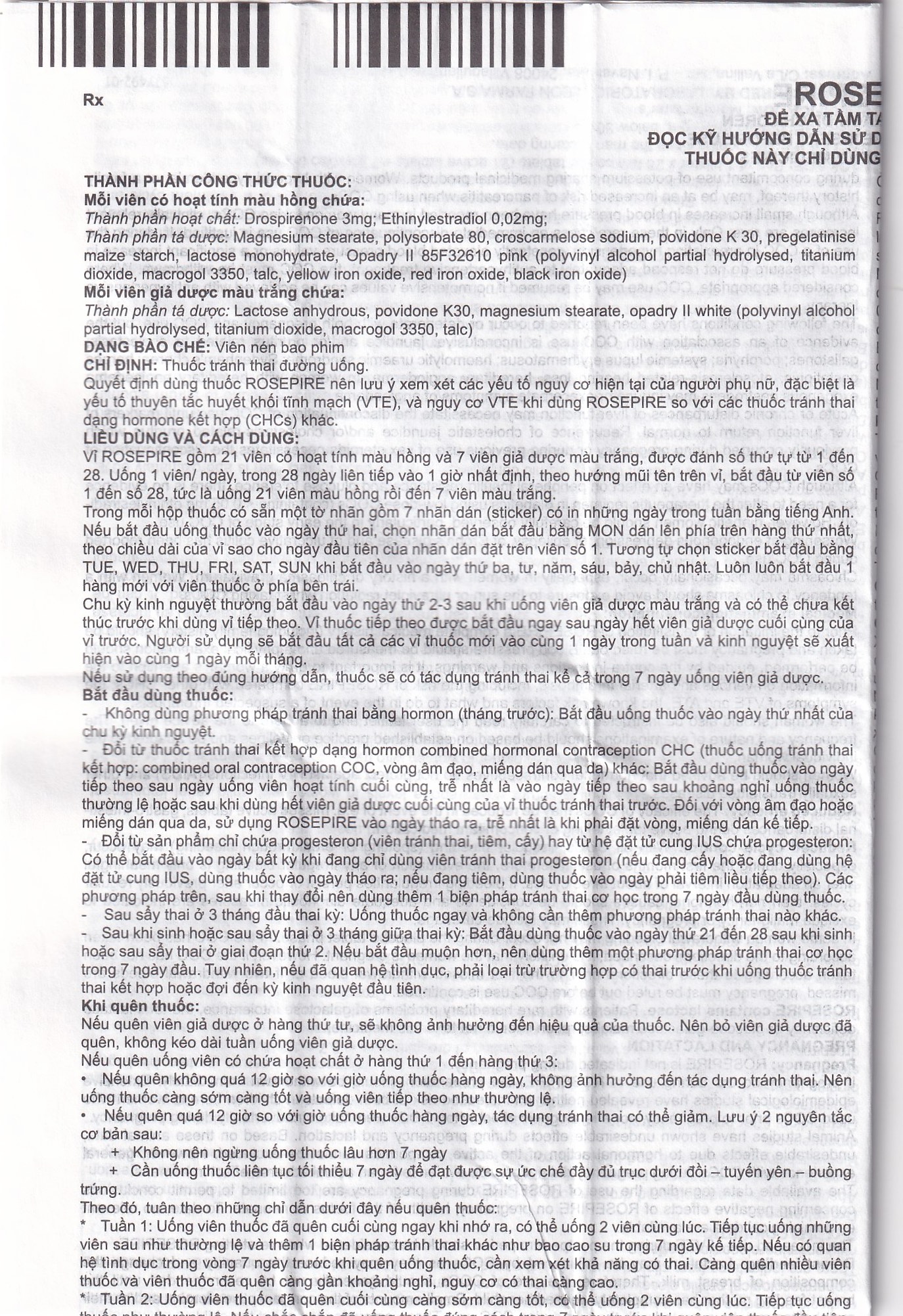 Thuốc Rosepire 3mg/0,02mg Exeltis tím dùng để tránh thai (1 vỉ x 28 viên)
