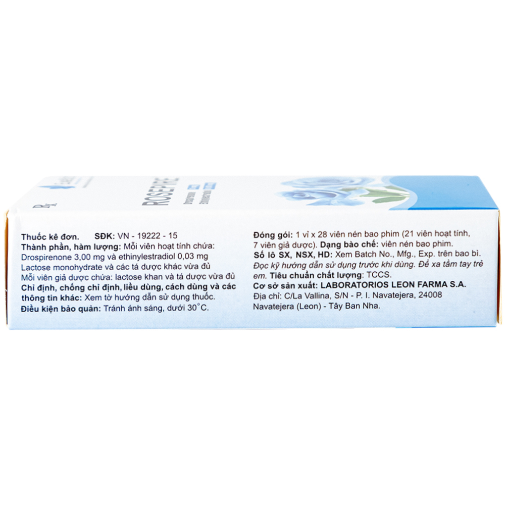 Thuốc Rosepire 3mg/0,03mg Exeltis xanh dùng để tránh thai (1 vỉ x 28 viên)
