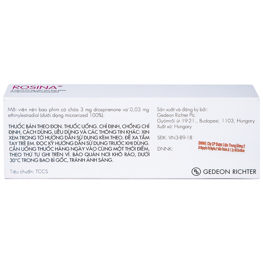 Thuốc Rosina 3mg/0.03mg Gedeon dùng để tránh thai (1 vỉ x 21 viên)