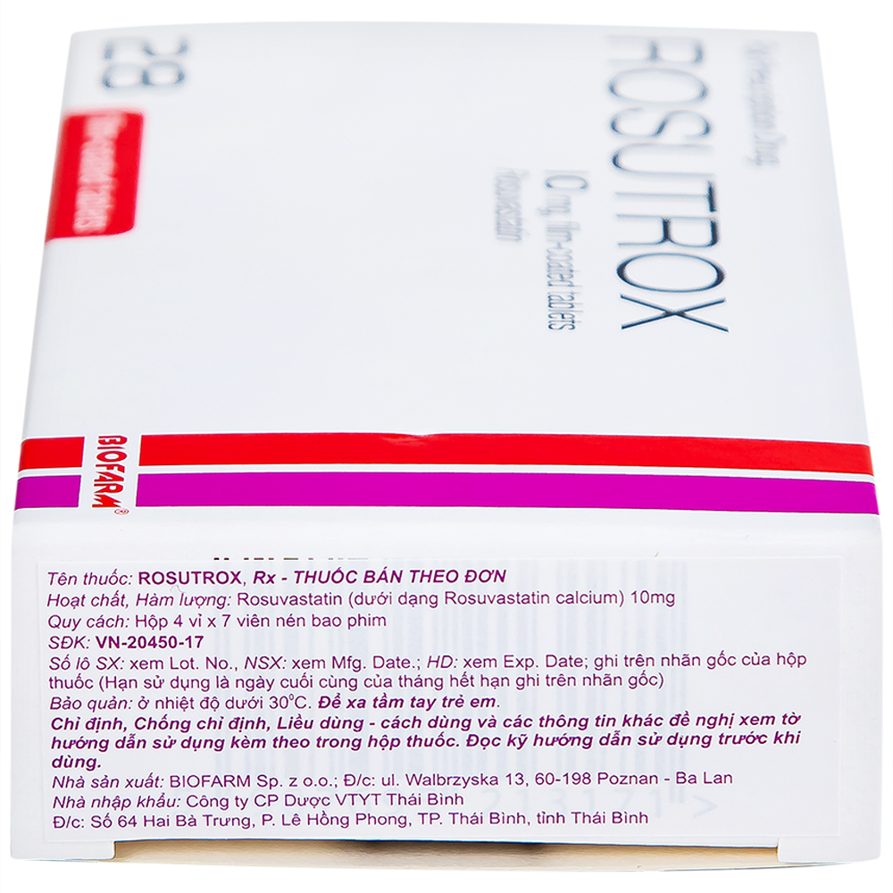 Thuốc Rosutrox 10mg Biofarm điều trị tăng cholesterol máu (4 vỉ x 7 viên) 