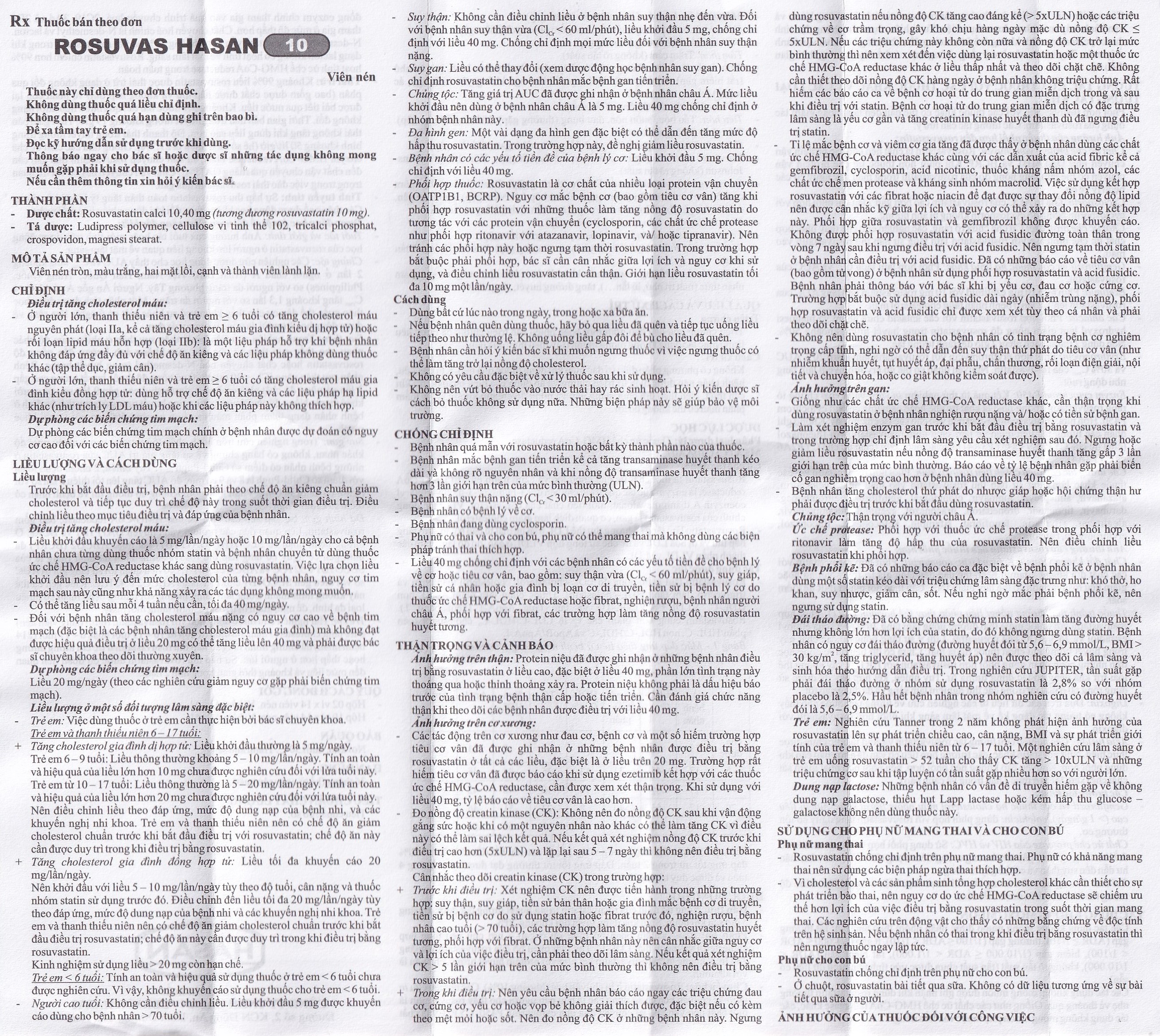 Thuốc Rosuvas Hasan 10 điều trị tăng cholesterol máu (2 vỉ x 14 viên)