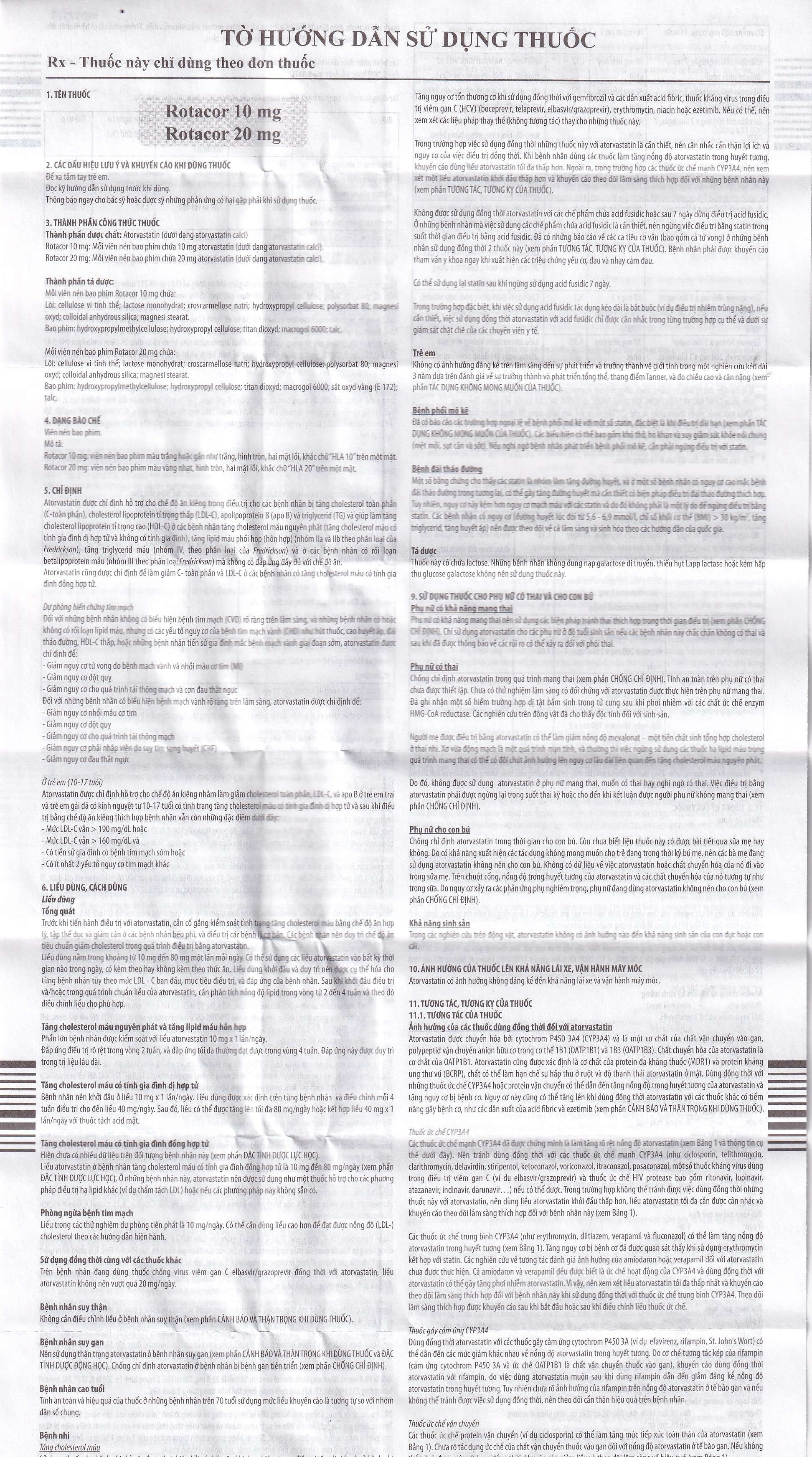 Thuốc Rotacor 10mg Sandoz điều trị tăng cholesterol toàn phần (3 vỉ x 10 viên)