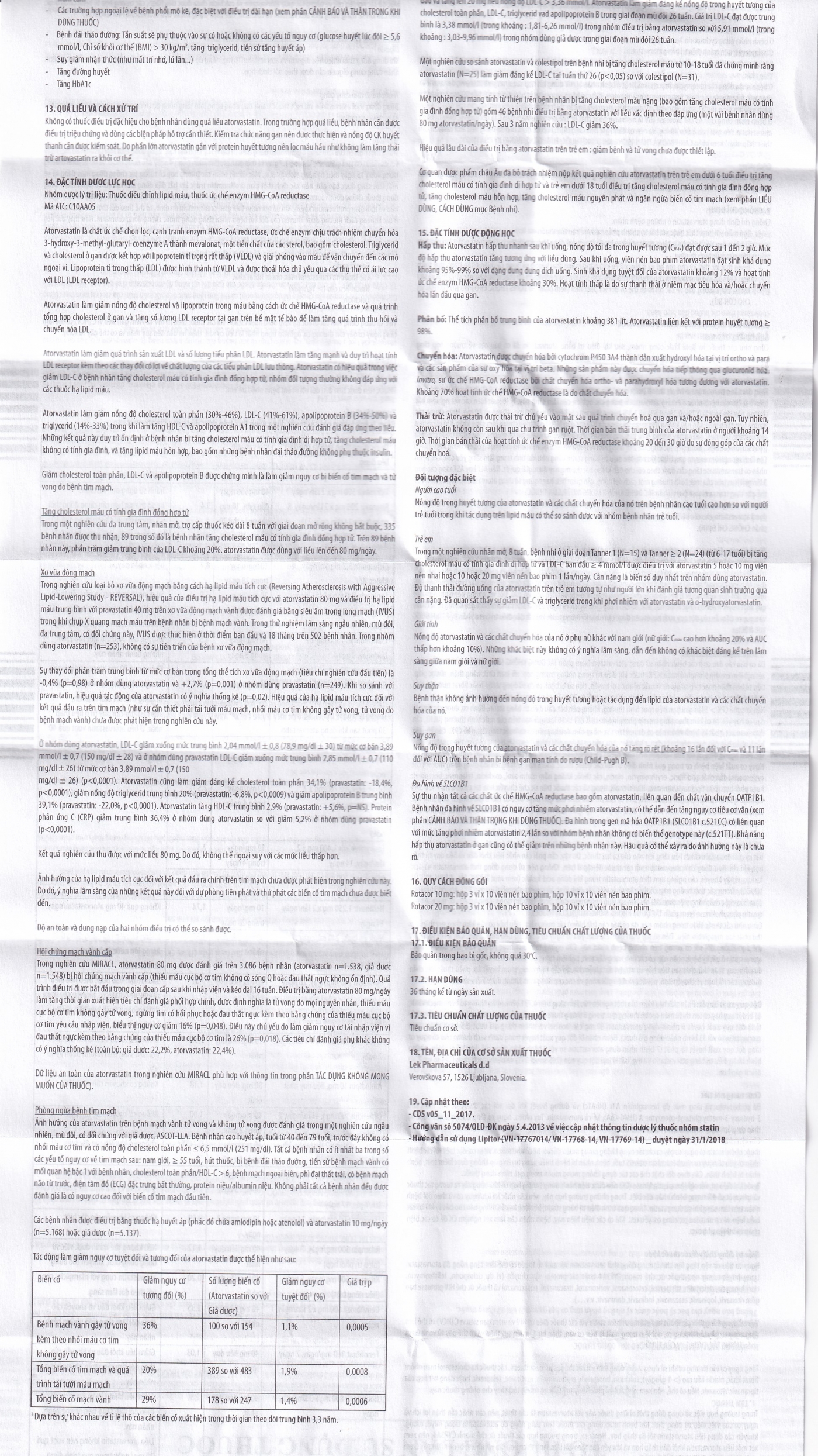 Thuốc Rotacor 20mg Sandoz điều trị tăng cholesterol toàn phần (3 vỉ x 10 viên)