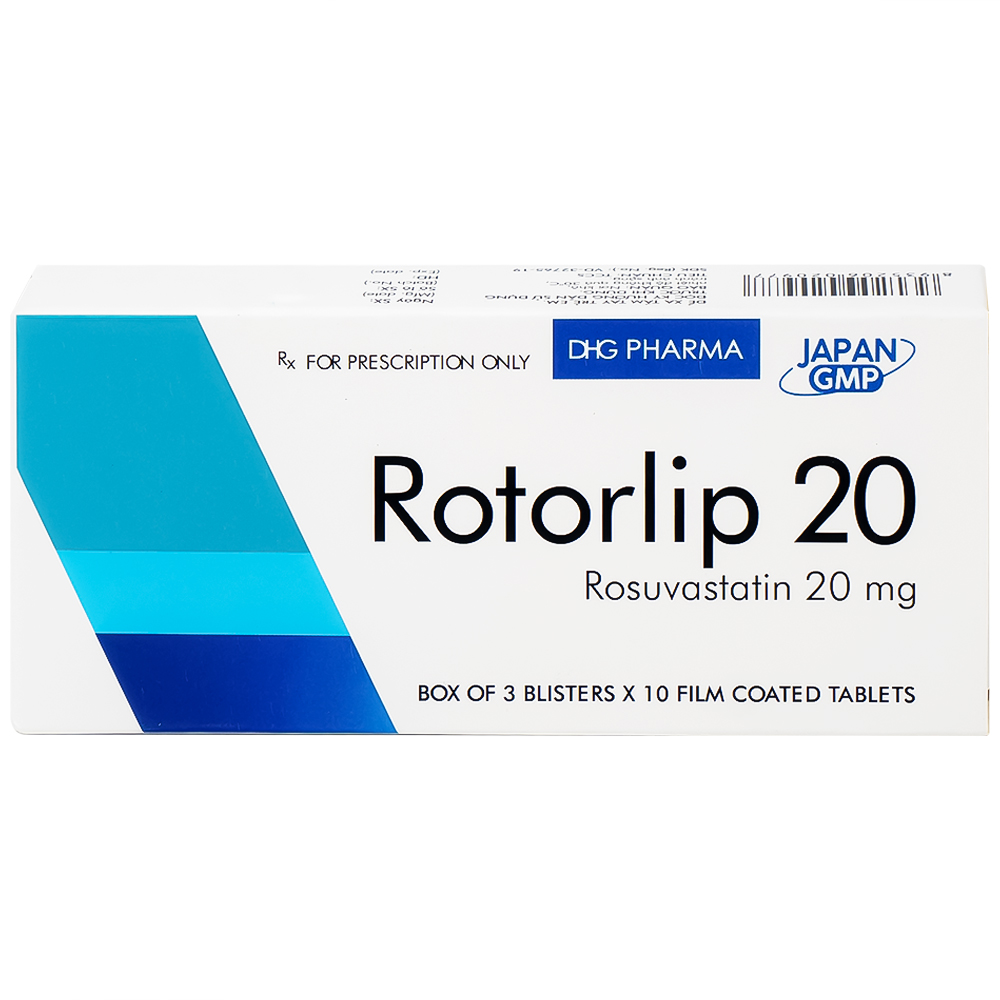 Thuốc Rotorlip 20 DHG điều trị tăng cholesterol máu, dự phòng biến cố tim mạch (3 vỉ x 10 viên)