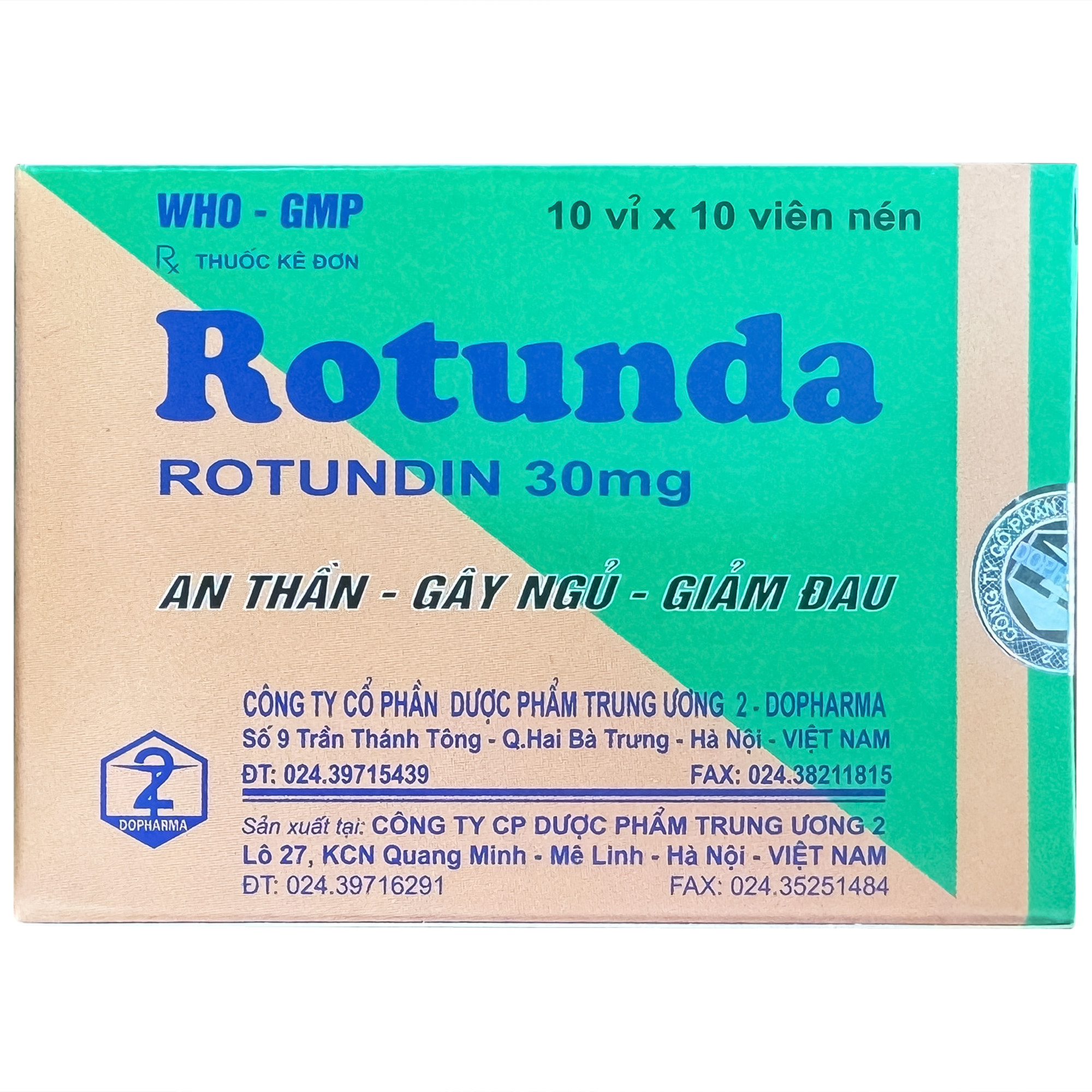 Thuốc Rotunda 30mg Dopharma điều trị mất ngủ (10 vỉ x 10 viên)