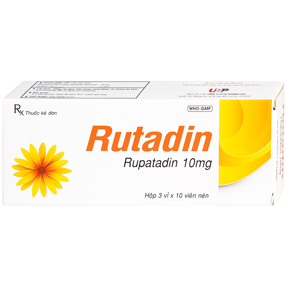 Thuốc Rutadin 10mg pharma usa điều trị triệu chứng của viêm mũi dị ứng và nổi mề đay (3 vỉ x 10 viên)