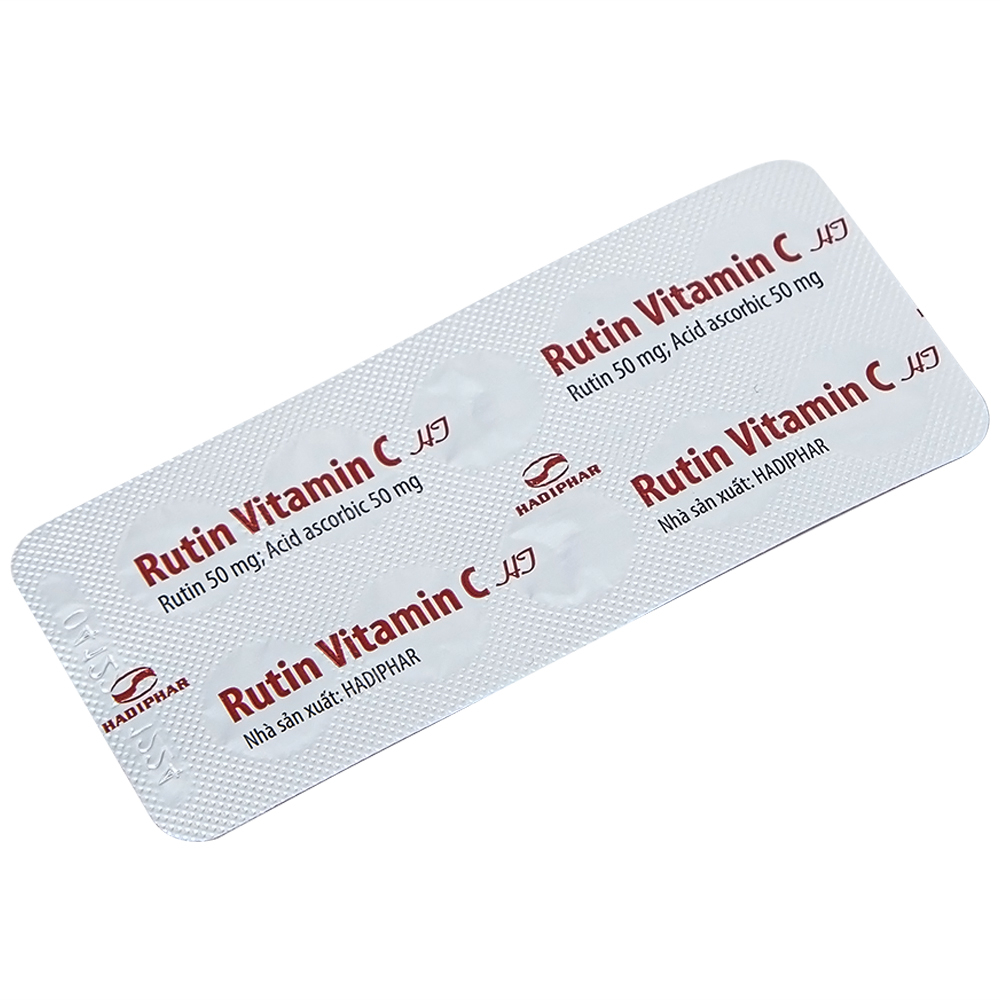 Thuốc Rutin Vitamin C Hadiphar tăng sức bền thành mao mạch, điều trị chứng giãn tĩnh mạch (10 vỉ x 10 viên)