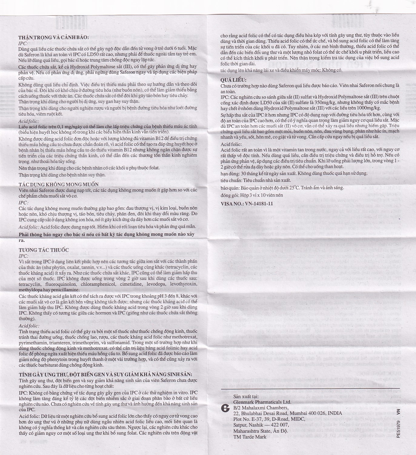 Viên nhai Saferon Glenmark dự phòng và điều trị chứng thiếu máu thiếu sắt (3 vỉ x 10 viên)