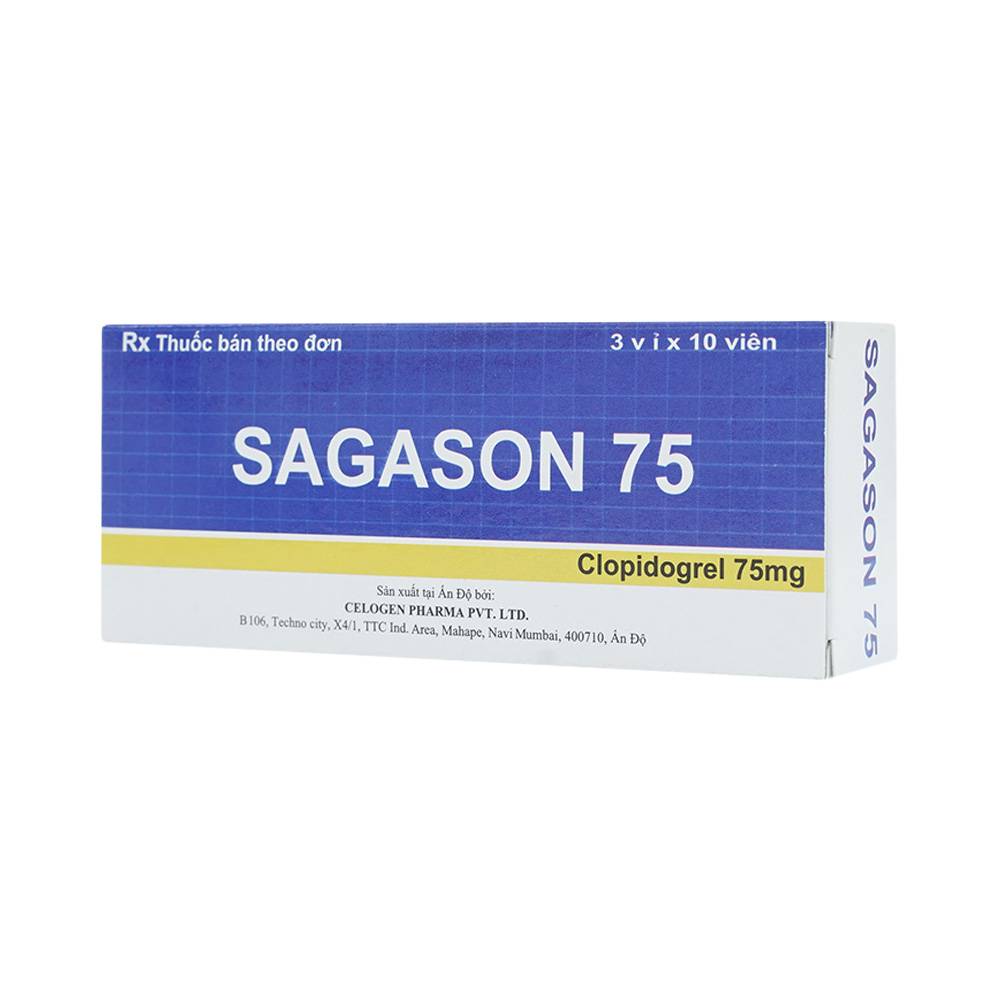 Thuốc Sagason 75 Celogen Pharma điều trị nhồi máu cơ tim, đột quỵ (3 vỉ x 10 viên)