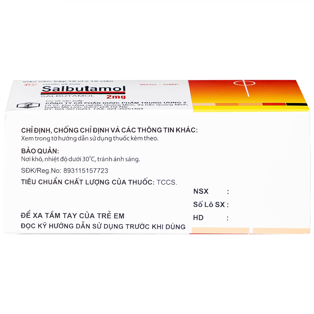 Thuốc Salbutamol 2mg Dopharma giúp giảm co thắt phế quản trong hen, viêm phế quản mãn tính (10 vỉ x 10 viên)