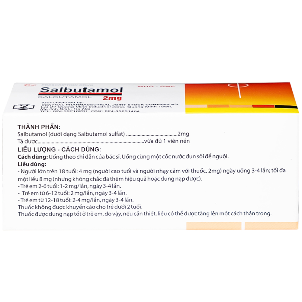 Thuốc Salbutamol 2mg Dopharma giúp giảm co thắt phế quản trong hen, viêm phế quản mãn tính (10 vỉ x 10 viên)