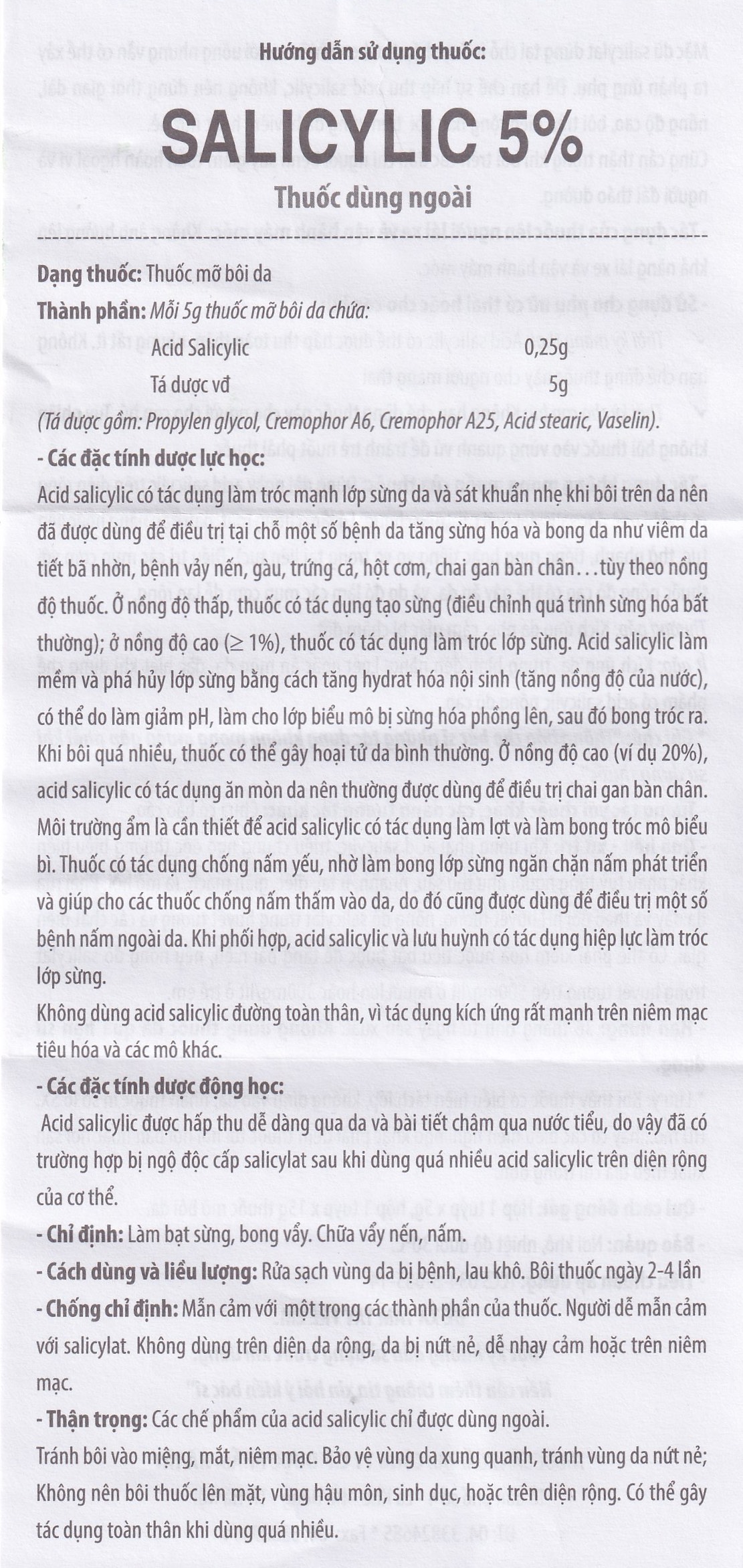 Thuốc mỡ bôi da Salicylic 5% Hataphar làm bạt sừng, bong vẩy (15g)