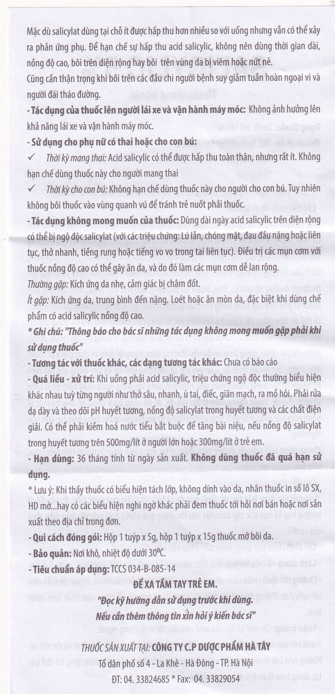 Thuốc mỡ bôi da Salicylic 5% Hataphar làm bạt sừng, bong vẩy (15g)