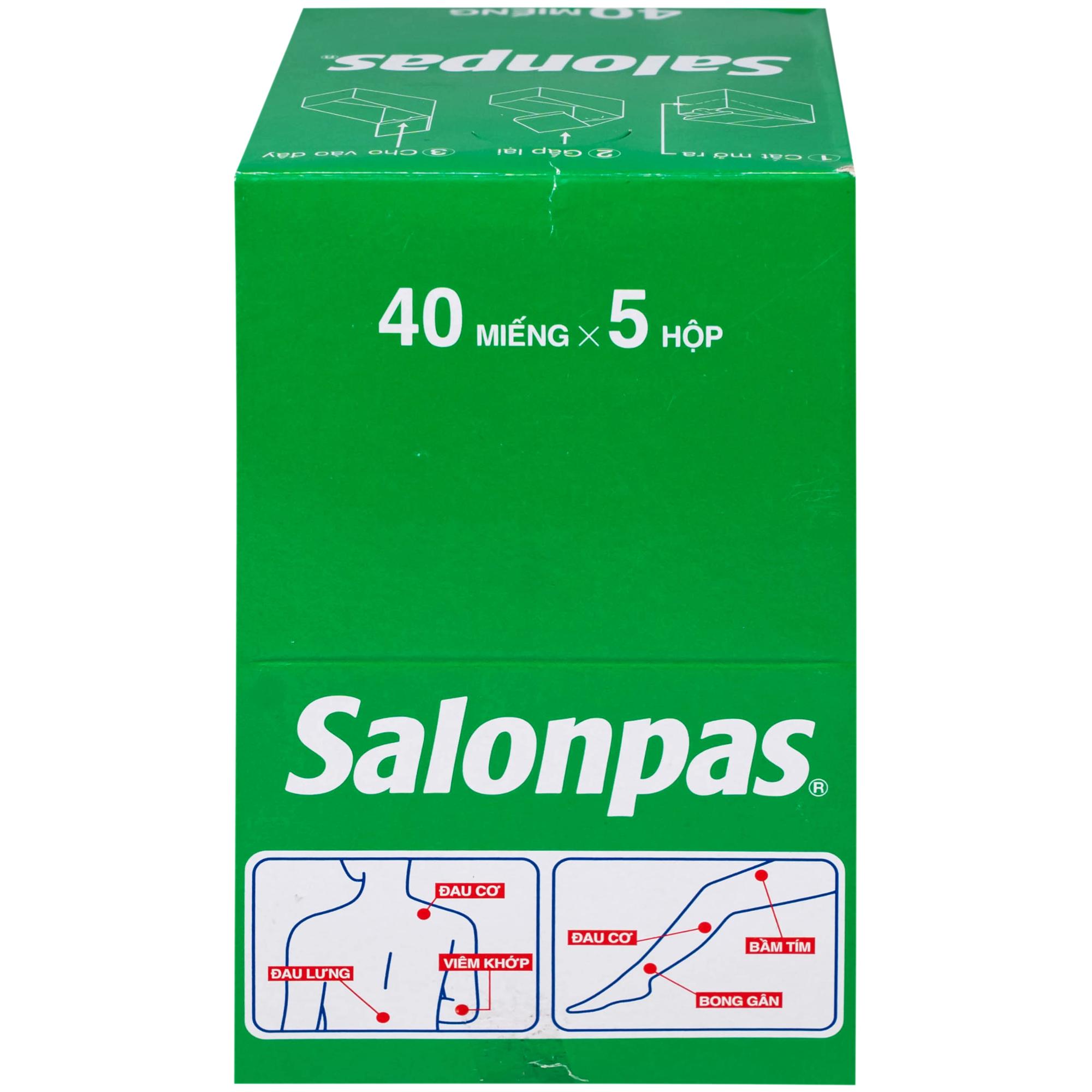 Thuốc Salonpas 6.5cm x 4.2cm Hisamitsu hỗ trợ giảm đau, kháng viêm (5 hộp x 4 gói)