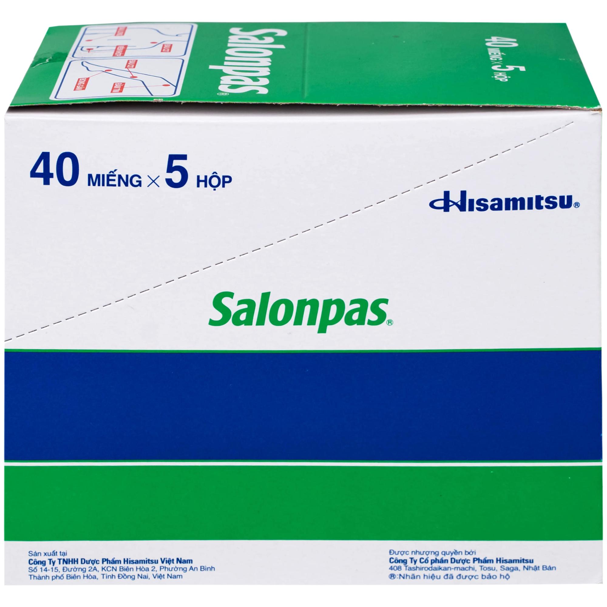 Thuốc Salonpas 6.5cm x 4.2cm Hisamitsu hỗ trợ giảm đau, kháng viêm (5 hộp x 4 gói)