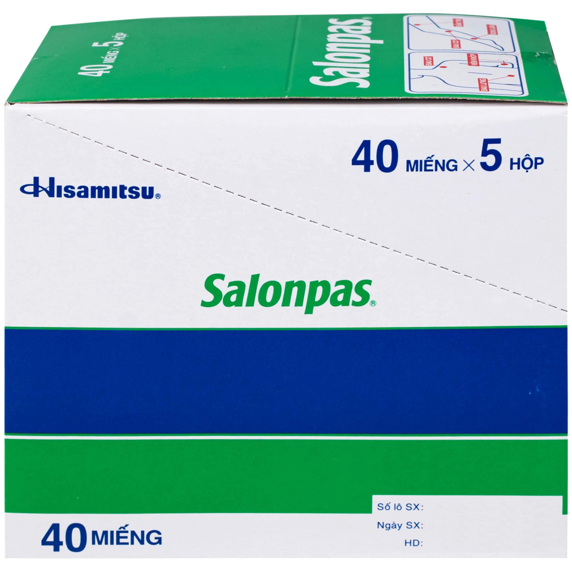 Thuốc Salonpas 6.5cm x 4.2cm Hisamitsu hỗ trợ giảm đau, kháng viêm (5 hộp x 4 gói)