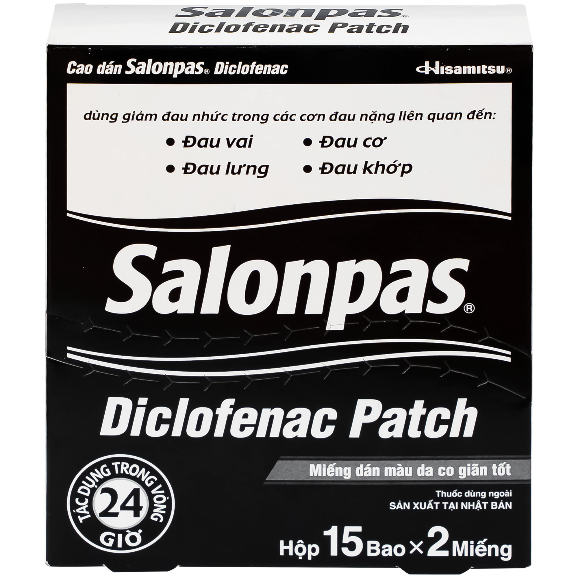 Cao dán Salonpas Diclofenac Patch Hisamitsu giảm đau, kháng viêm đau cơ, đau vai (15 gói x 2 miếng)