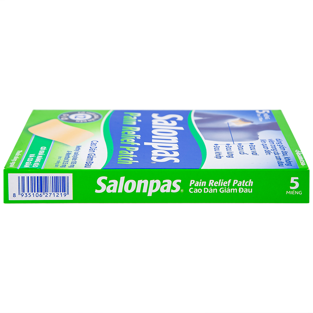 Cao dán giảm đau Salonpas Pain Relief Patch dùng trong các cơn đau vai, đau cổ (7cm x 10 cm - 5 miếng)