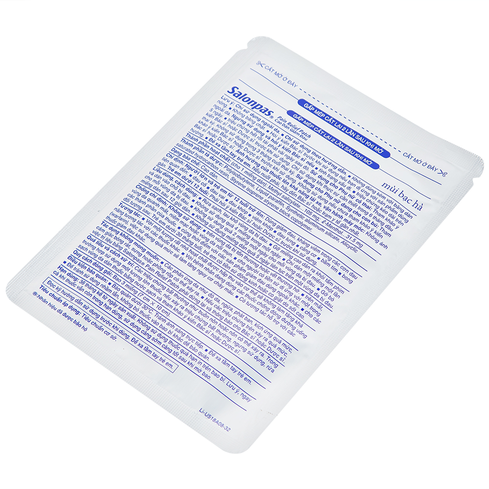 Cao dán giảm đau Salonpas Pain Relief Patch dùng trong các cơn đau vai, đau cổ (7cm x 10 cm - 5 miếng)