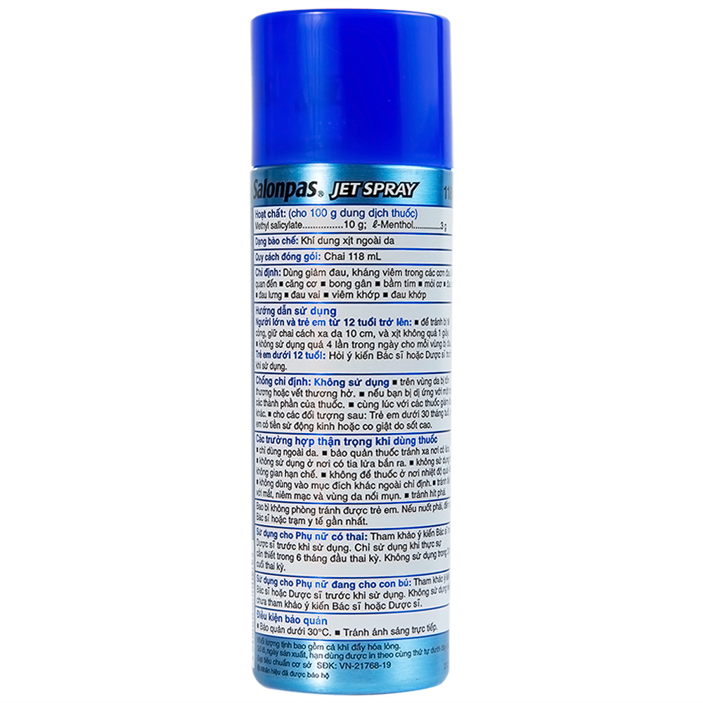 Xịt giảm đau Salonpas Jet Spray Hisamitsu giảm đau, kháng viêm do căng cơ, bong gân (118ml) 