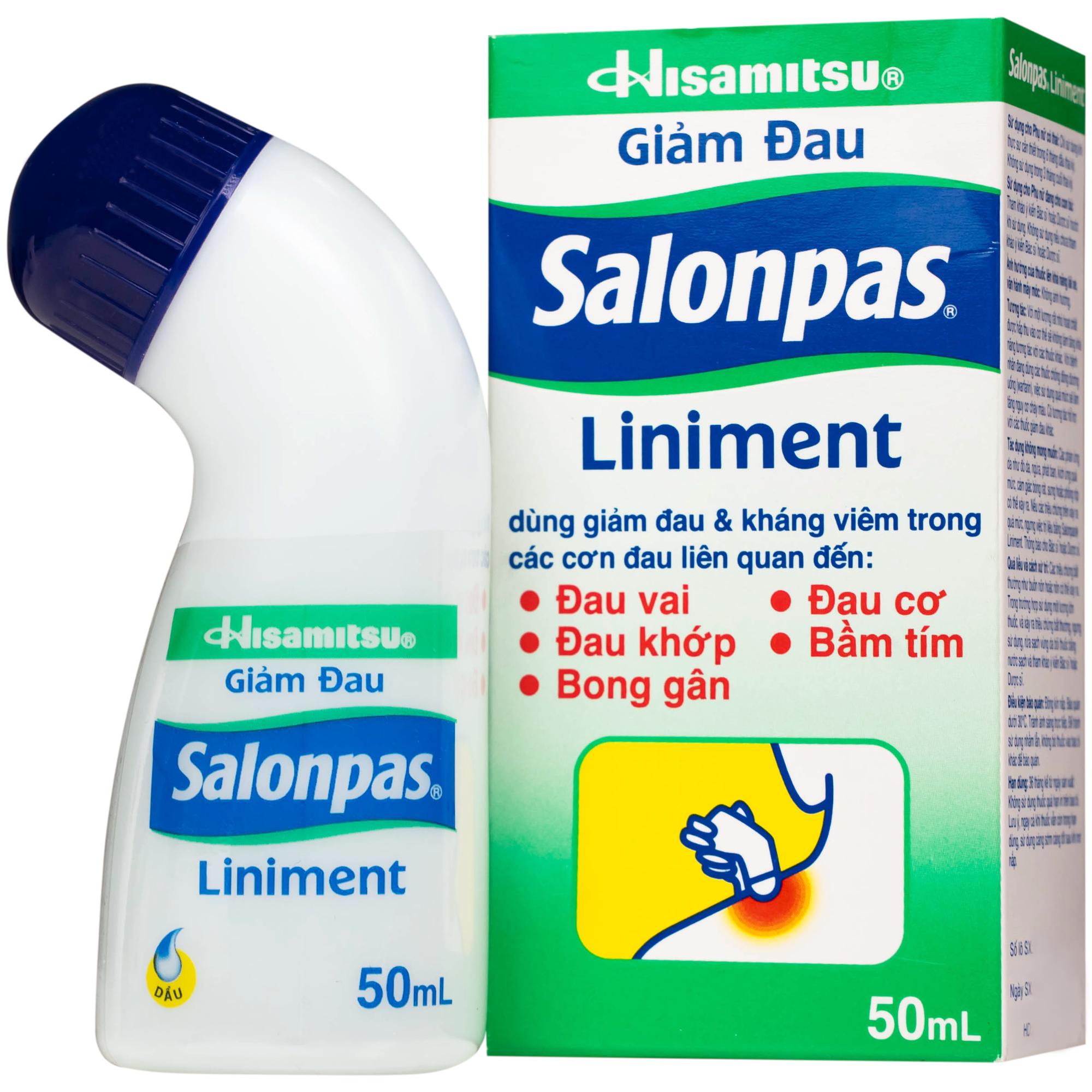 Dầu Salonpas Liniment giảm đau, kháng viêm các cơn đau vai, đau cơ (50ml)