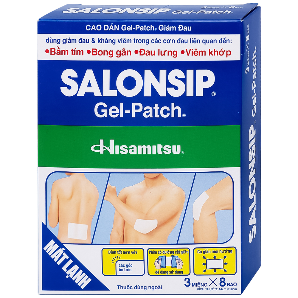 Cao dán Salonsip Gel - Patch Hisamitsu giảm đau, kháng viêm do mỏi cơ, đau cơ (8 gói x 3 miếng)