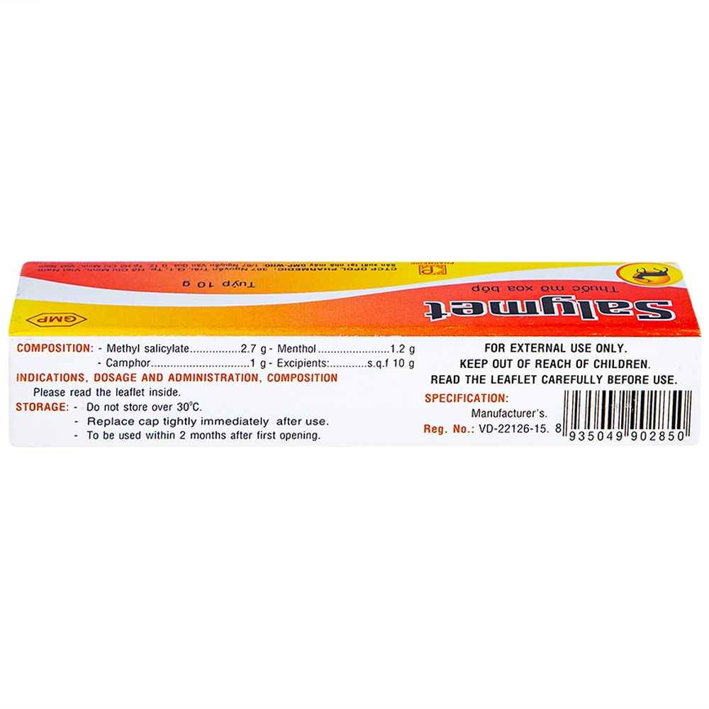 Thuốc mỡ xoa bóp Salymet hỗ trợ điều trị nhức mỏi do vận động, sưng đau, tê thấp (10g)