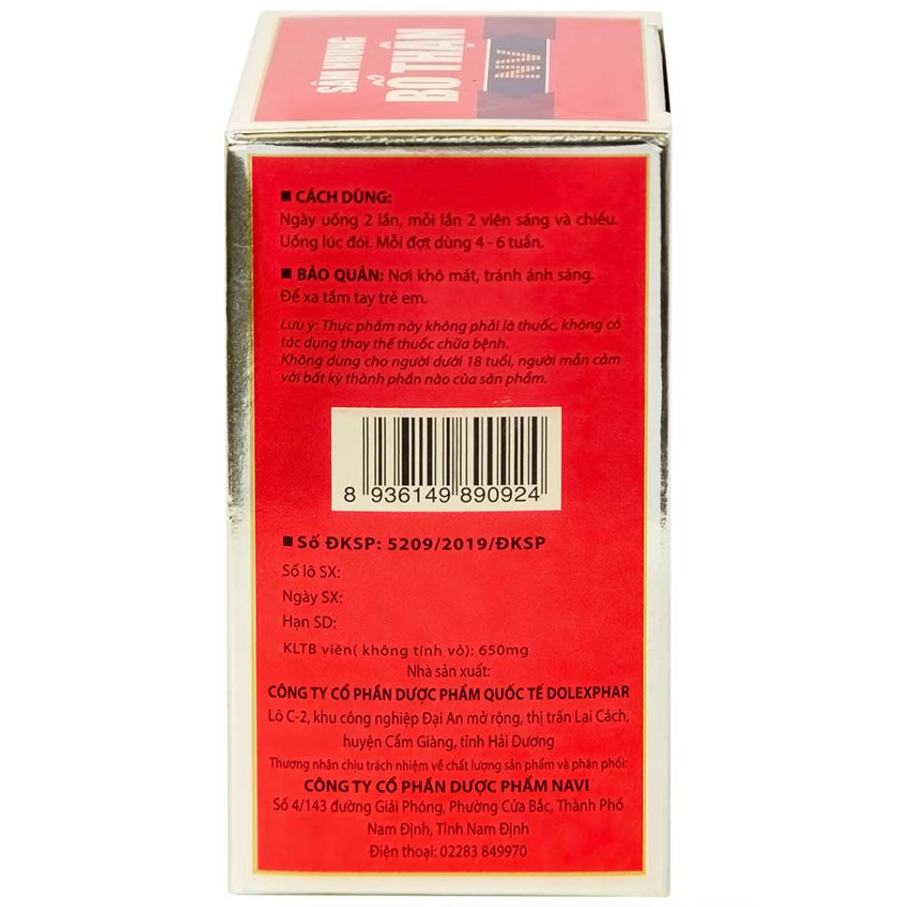 Viên uống hỗ trợ bổ thận, tăng cường sinh lực Sâm Nhung Bổ Thận NV (30 viên)