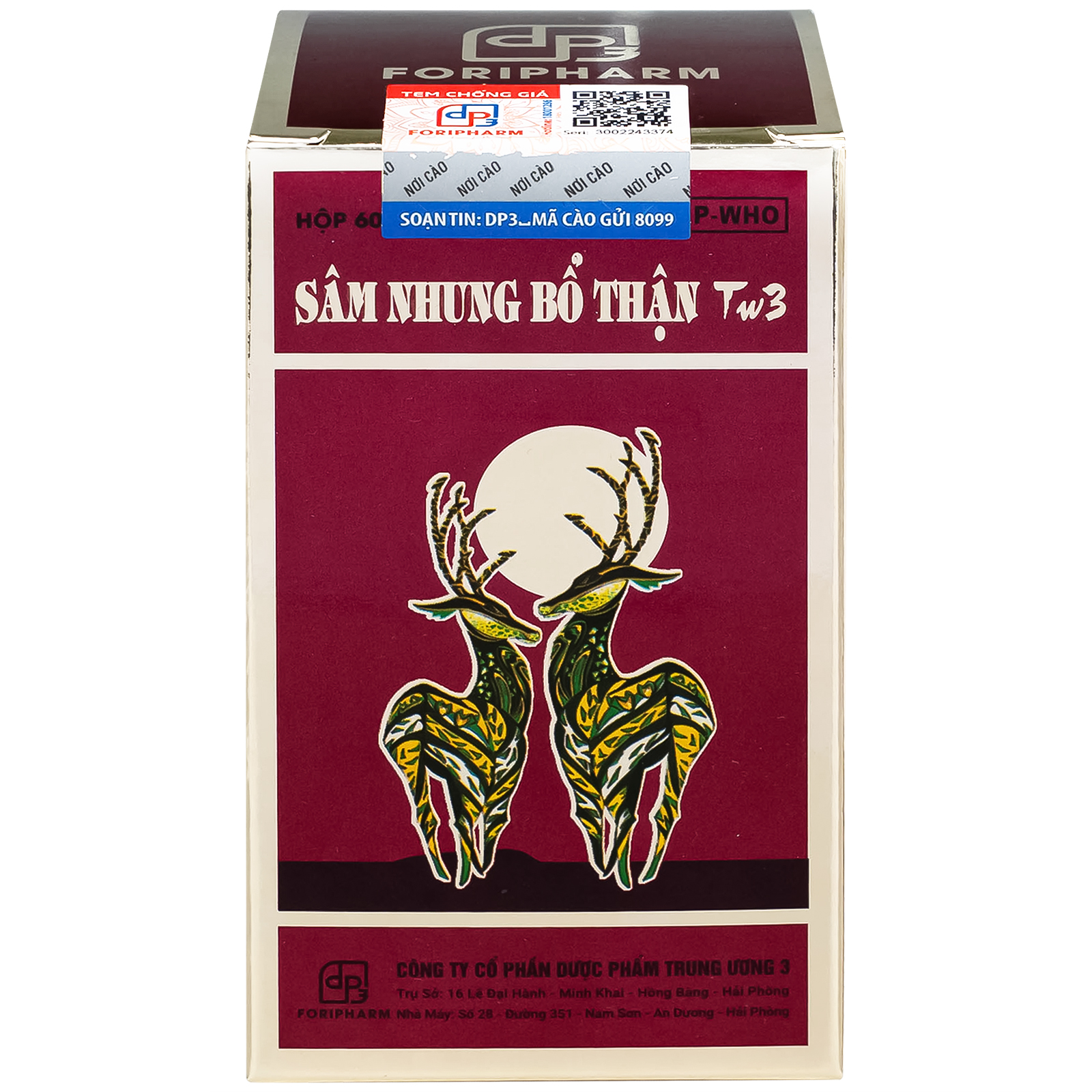 Sâm nhung bổ thận TW3 Foripharm giúp tăng cường sức khỏe, cải thiện tiểu đêm, tê mỏi chân tay (60 viên)