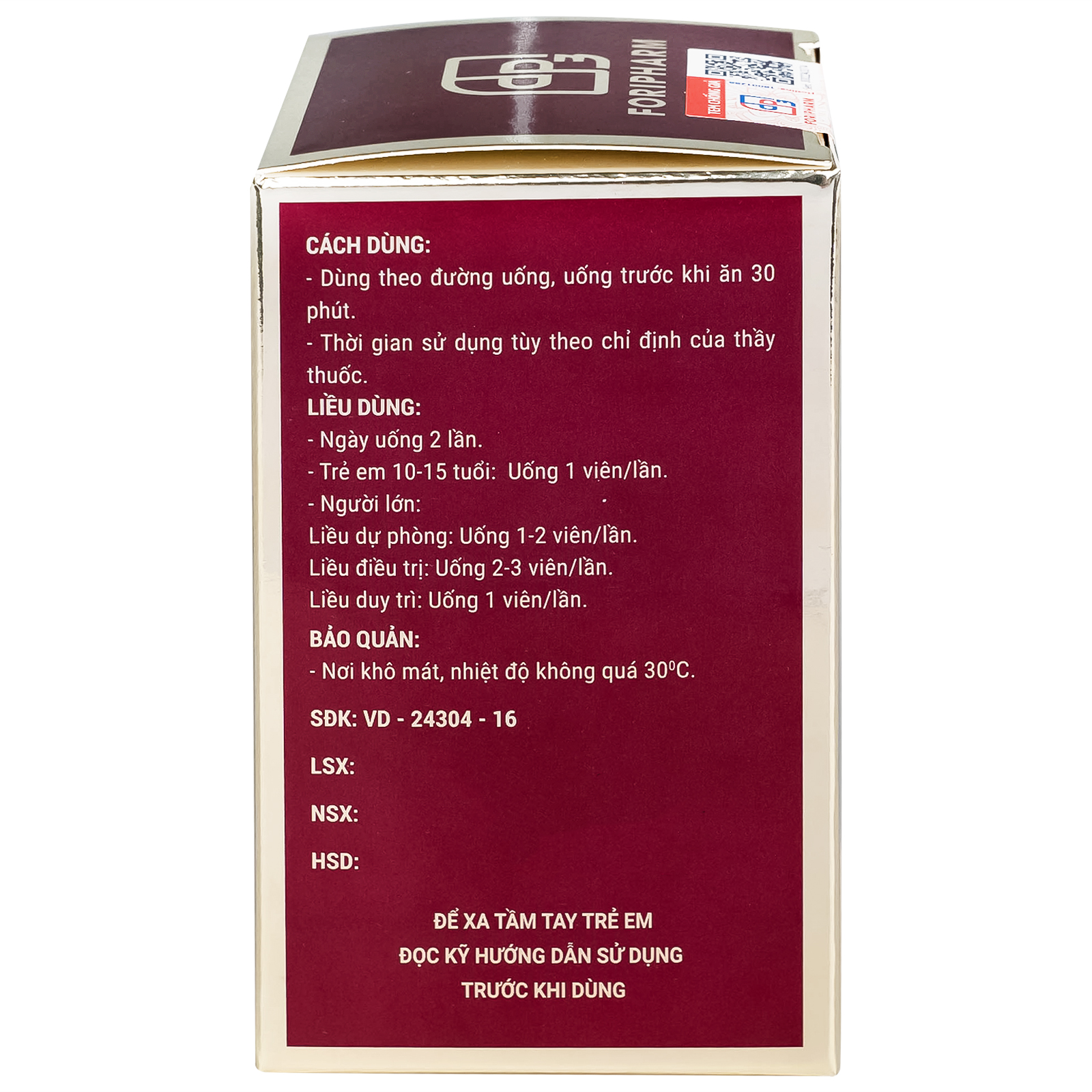 Sâm nhung bổ thận TW3 Foripharm giúp tăng cường sức khỏe, cải thiện tiểu đêm, tê mỏi chân tay (60 viên)