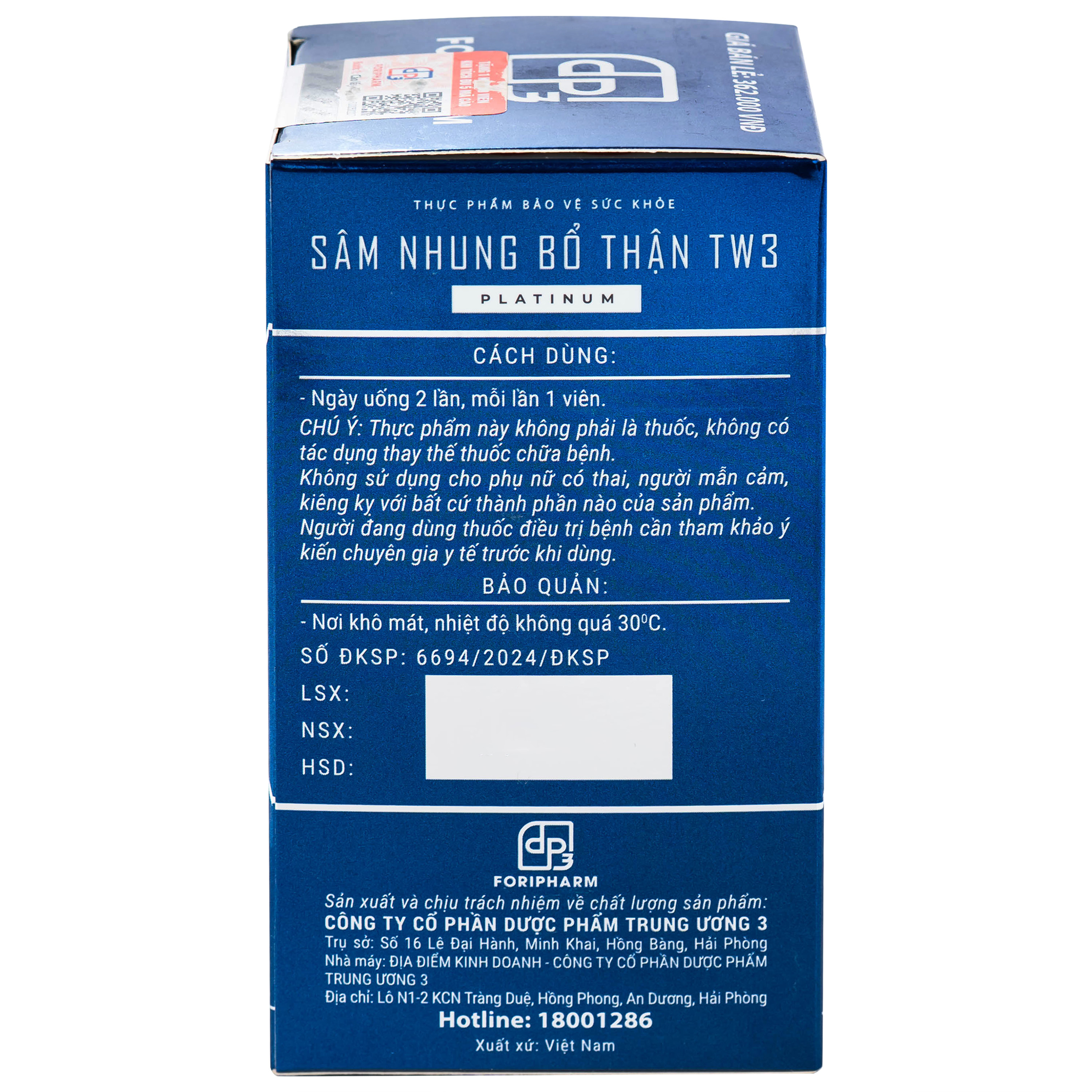 Viên uống bổ Thận tráng dương TW3 Platinum (30 viên)