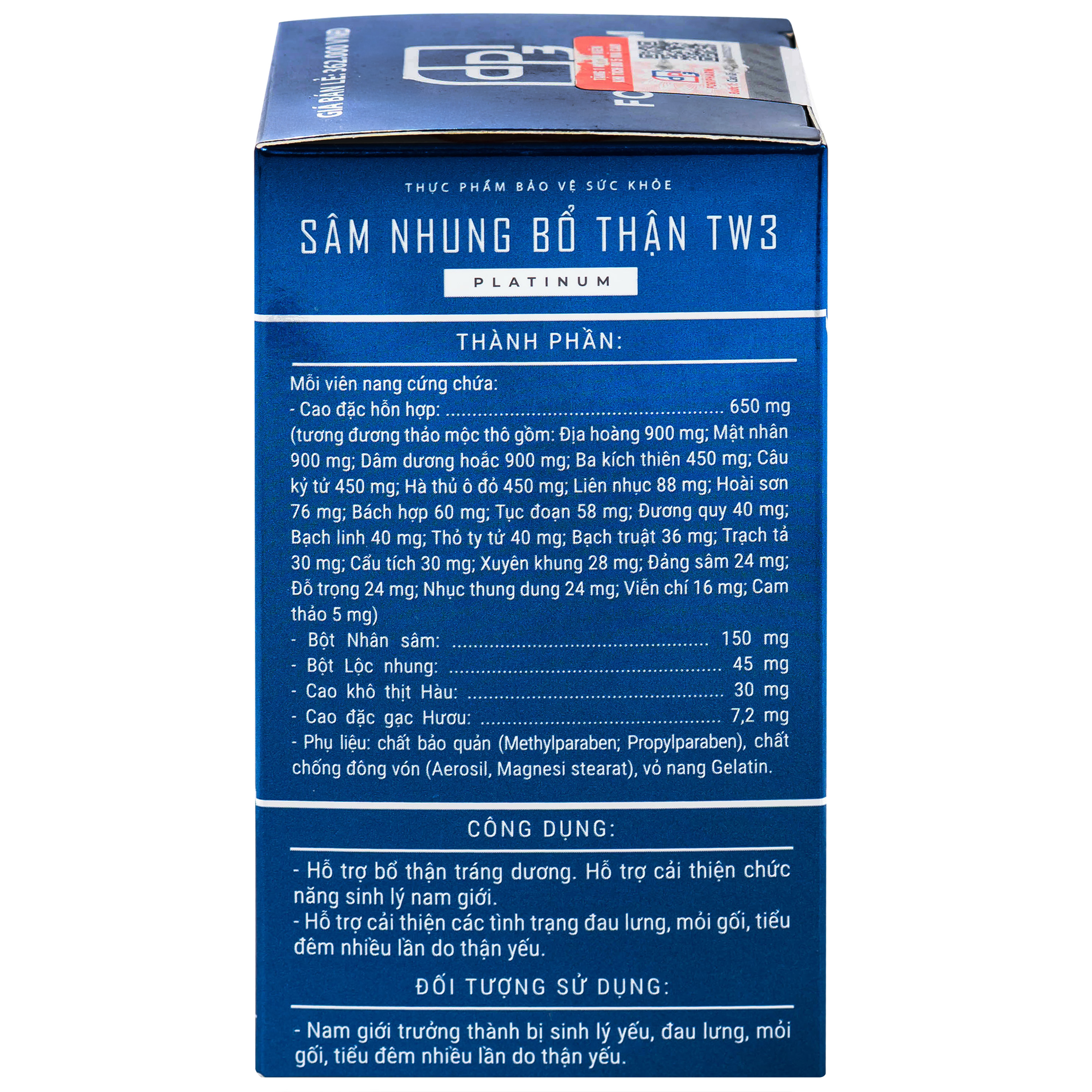 Viên uống bổ Thận tráng dương TW3 Platinum (30 viên)