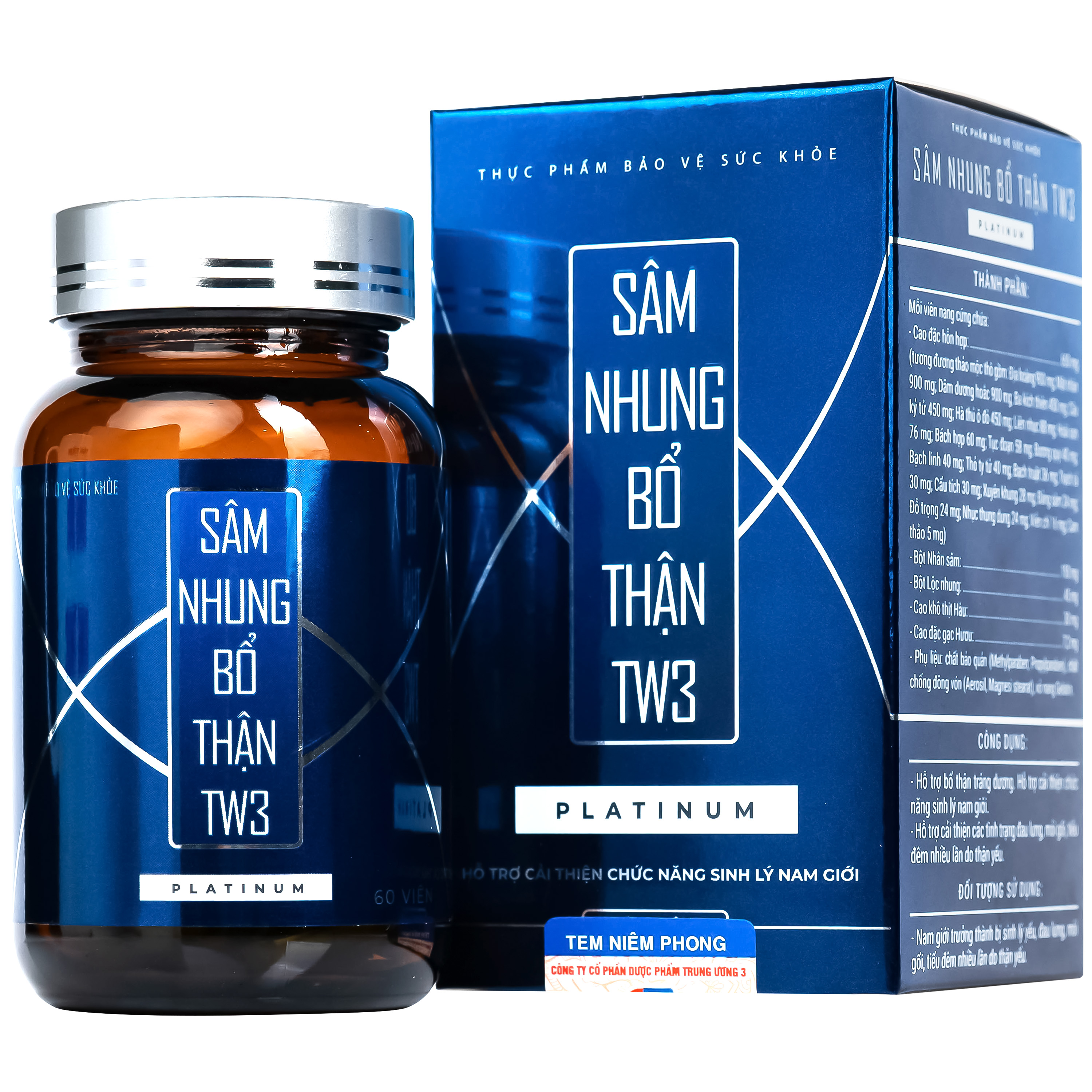 Viên uống hỗ trợ bổ thận tráng dương, cải thiện sinh lý nam Sâm Nhung Bổ Thận TW3 Platinum (60 viên)