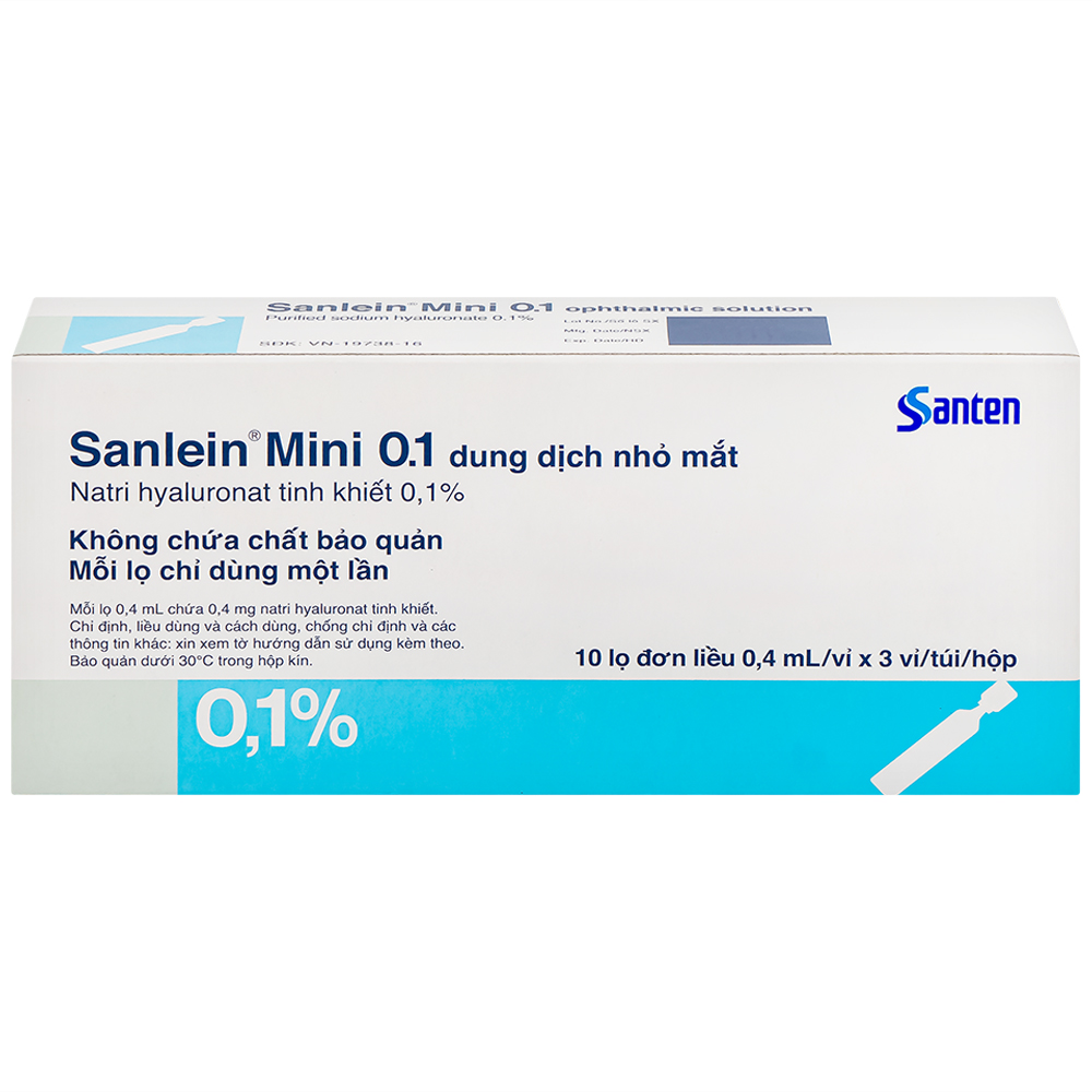 Thuốc nhỏ mắt Sanlein Mini 0.1% Santen hỗ trợ điều trị rối loạn biểu mô kết giác mạc (3 vỉ x 10 lọ x 0.4ml)