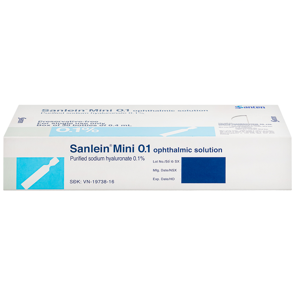 Thuốc nhỏ mắt Sanlein Mini 0.1% Santen hỗ trợ điều trị rối loạn biểu mô kết giác mạc (3 vỉ x 10 lọ x 0.4ml)