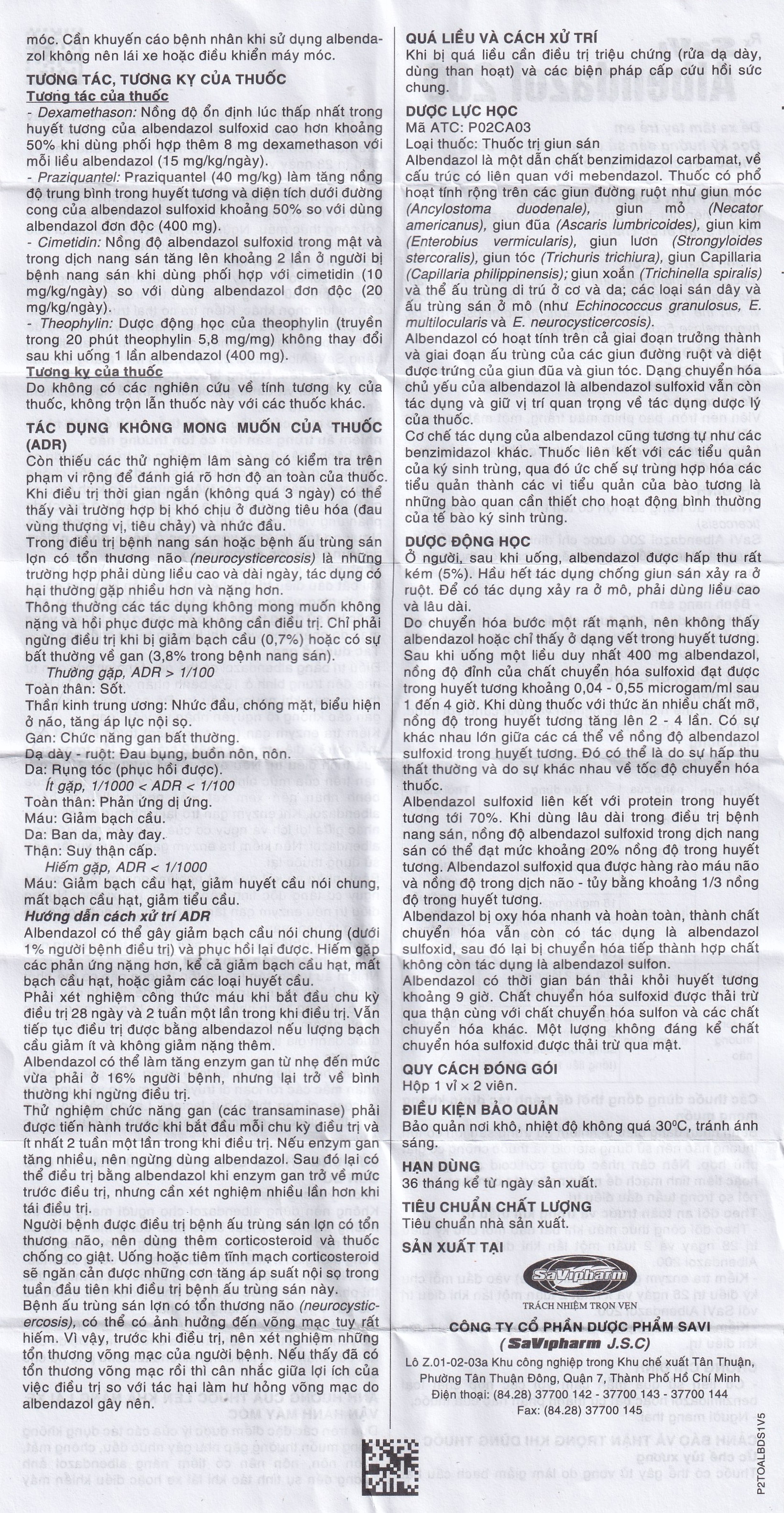 Thuốc SaVi Albendazol 200 điều trị nhiễm ấu trùng sán lợn có tổn thương não (1 vỉ x 2 viên)