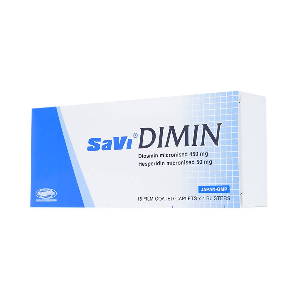 Thuốc Savi Dimin 500mg điều trị triệu chứng suy tĩnh mạch - mạch bạch huyết, trĩ cấp (4 vỉ x 15 viên)