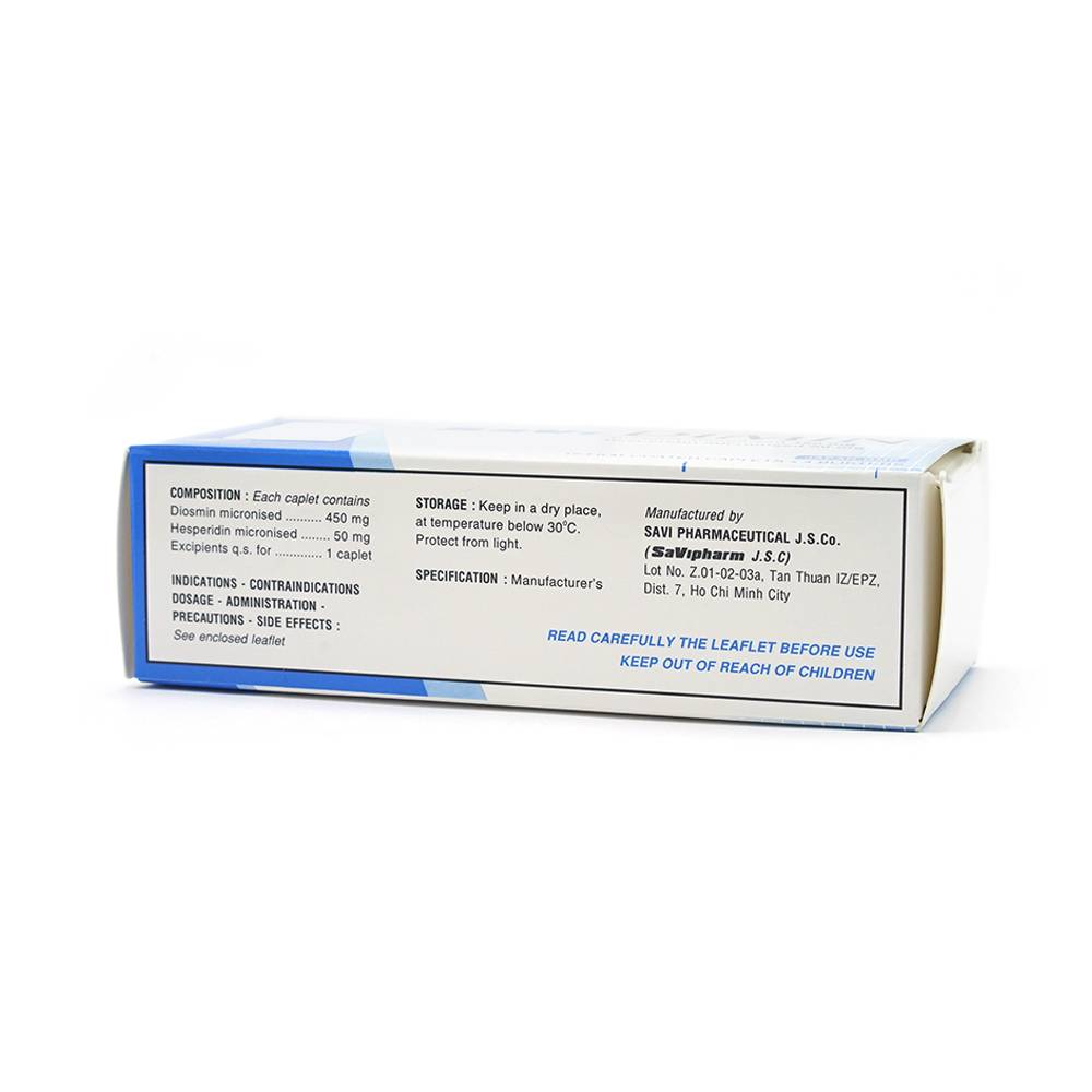 Thuốc Savi Dimin 500mg điều trị triệu chứng suy tĩnh mạch - mạch bạch huyết, trĩ cấp (4 vỉ x 15 viên)