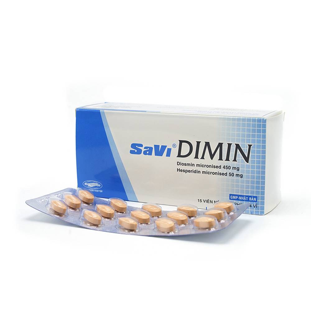 Thuốc Savi Dimin 500mg điều trị triệu chứng suy tĩnh mạch - mạch bạch huyết, trĩ cấp (4 vỉ x 15 viên)