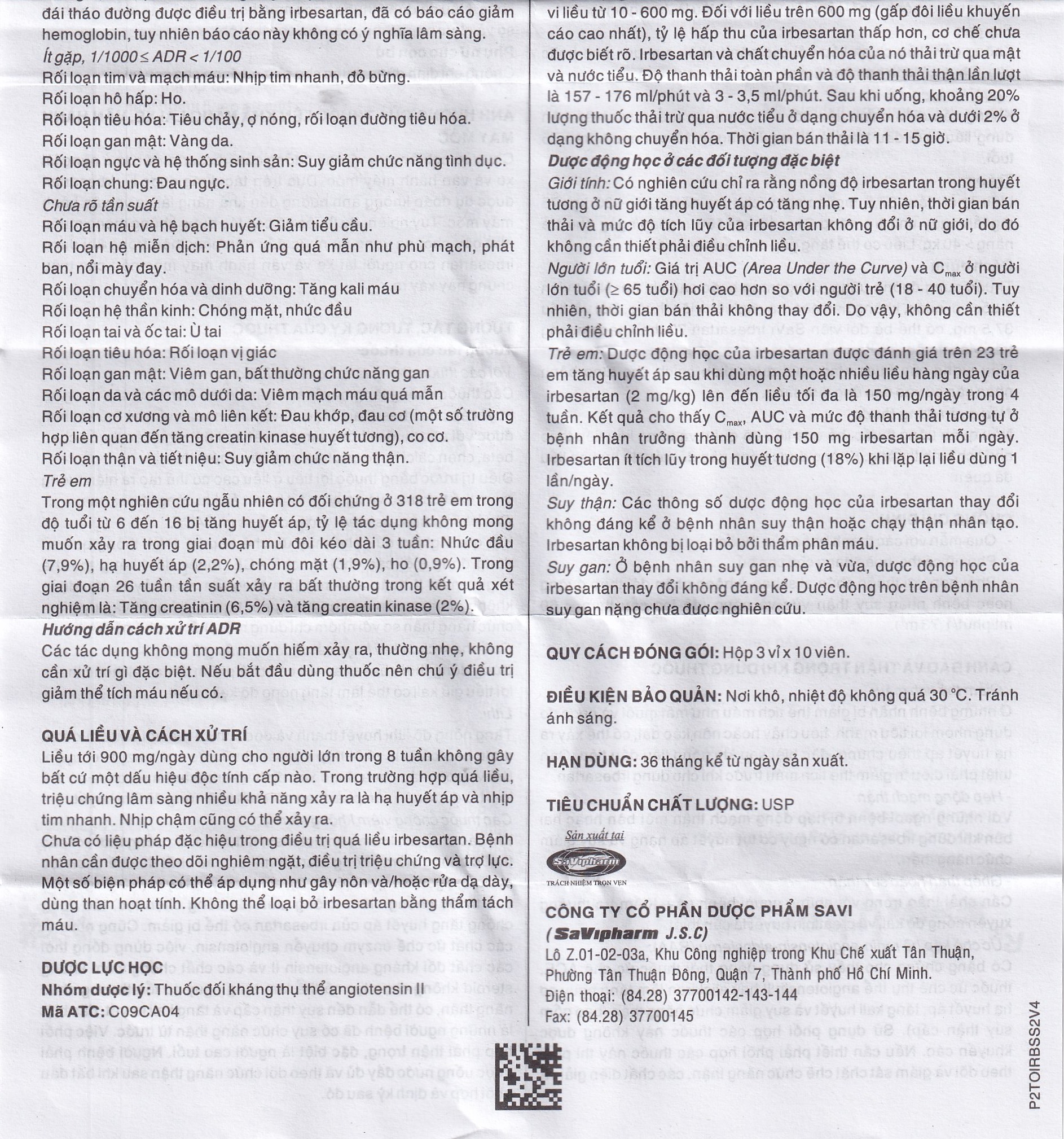 Thuốc SaVi Irbesartan 75 SaviPharm điều trị tăng huyết áp, bệnh thận (3 vỉ x 10 viên)