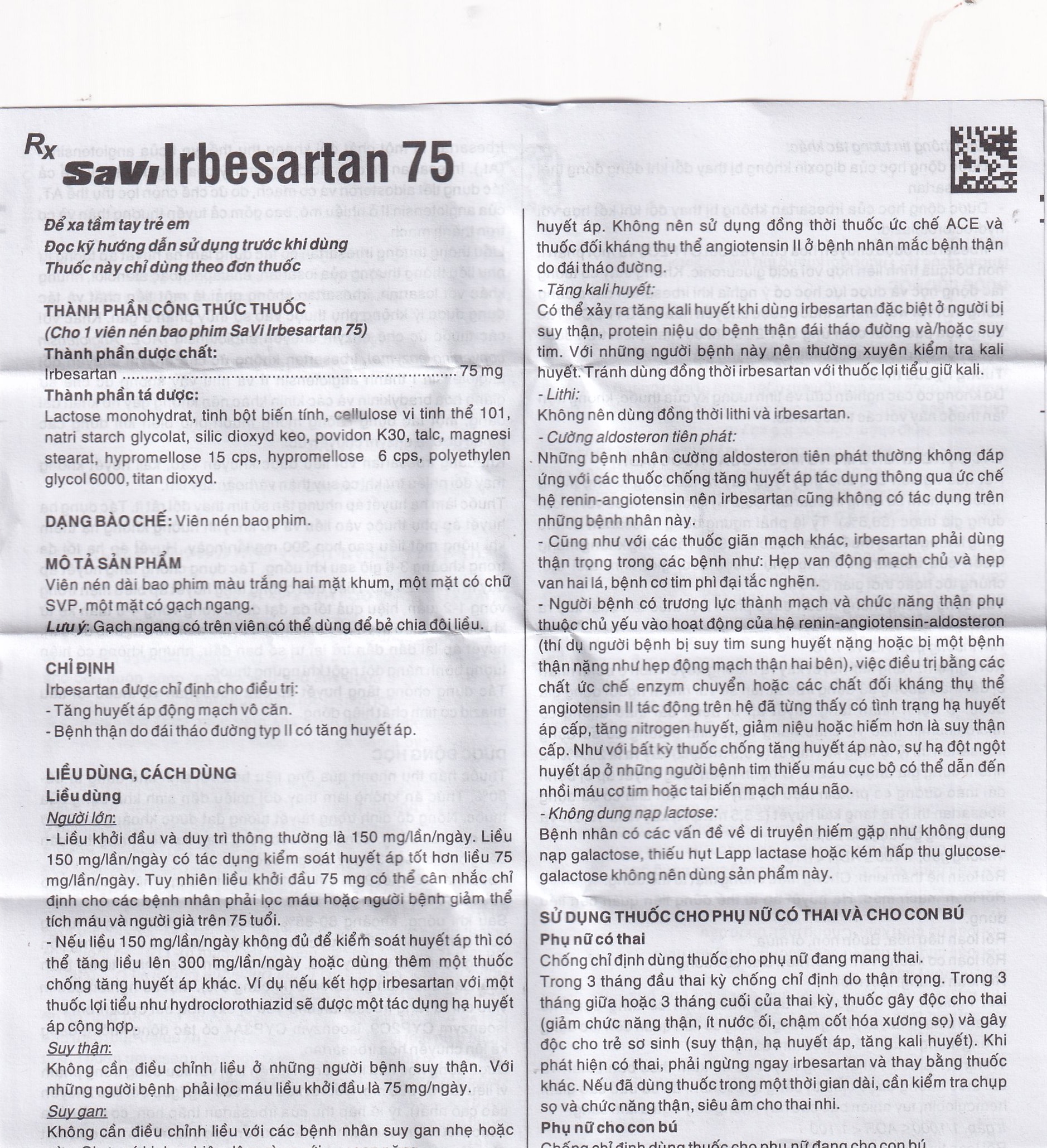 Thuốc SaVi Irbesartan 75 SaviPharm điều trị tăng huyết áp, bệnh thận (3 vỉ x 10 viên)